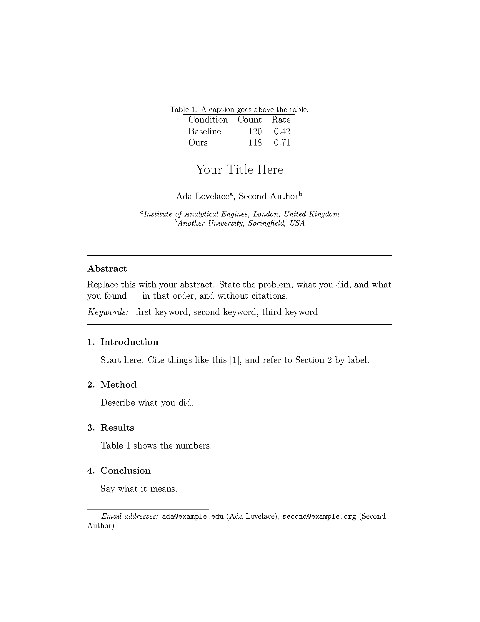 First page of the compiled elsarticle Academic Journal template