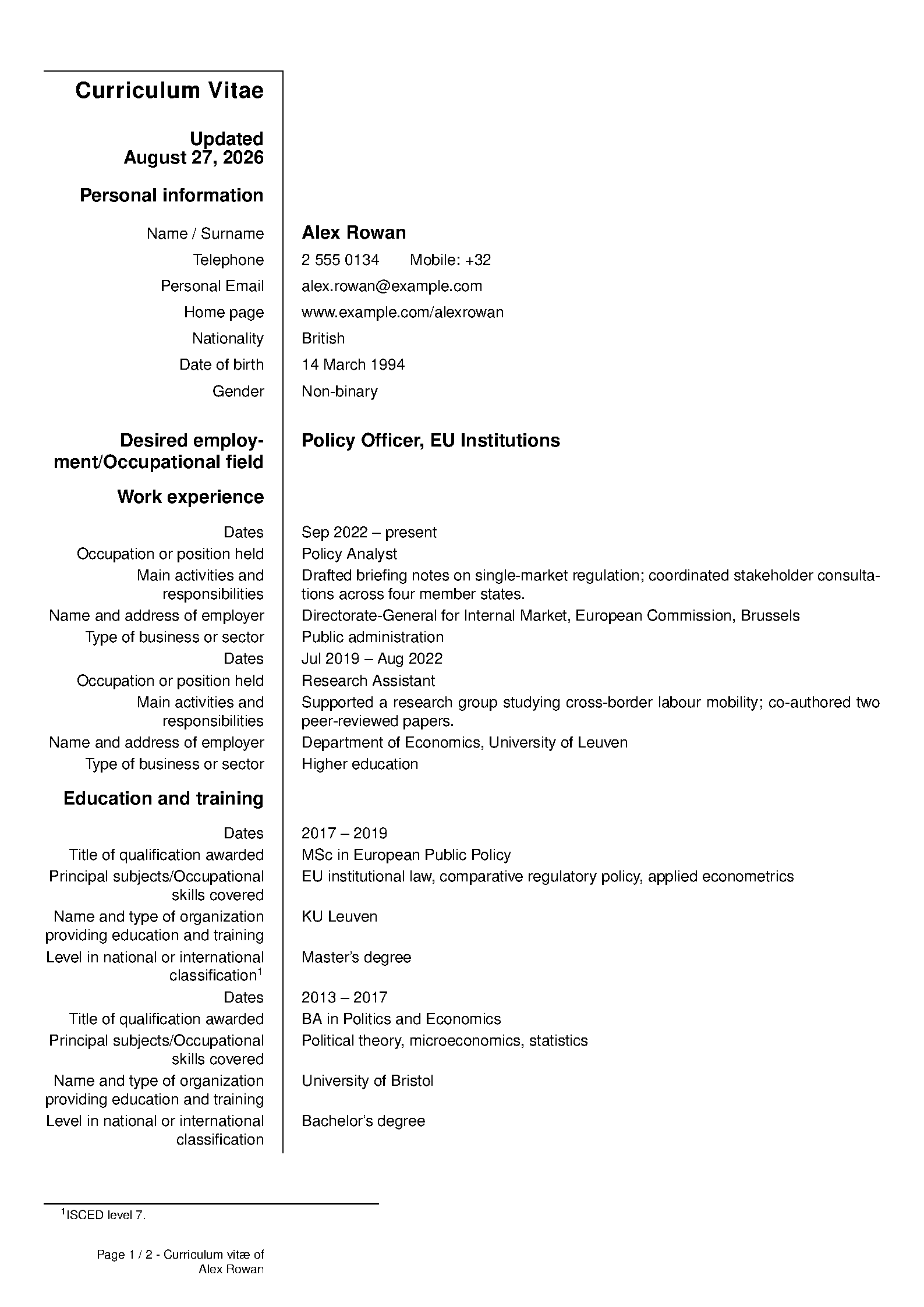 First page of EuropeCV