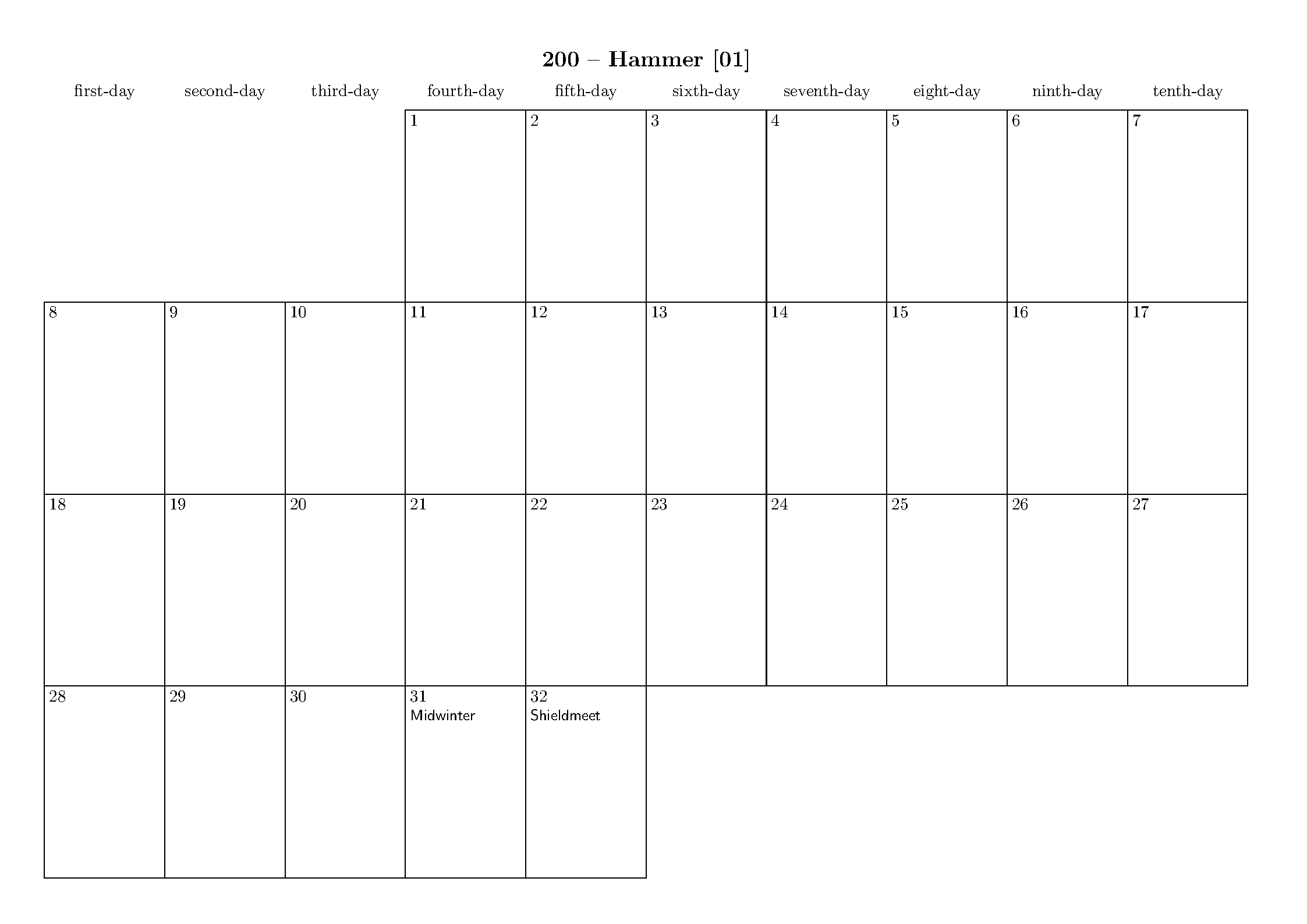First page of Fantasy / RPG Calendar