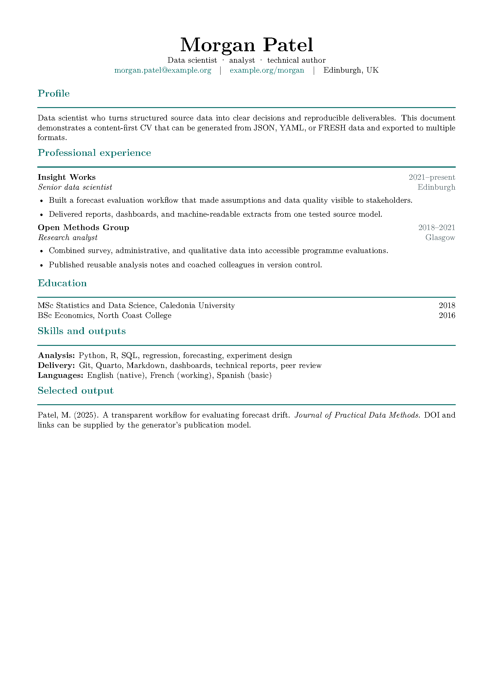 First page of FluentCV LaTeX Starter