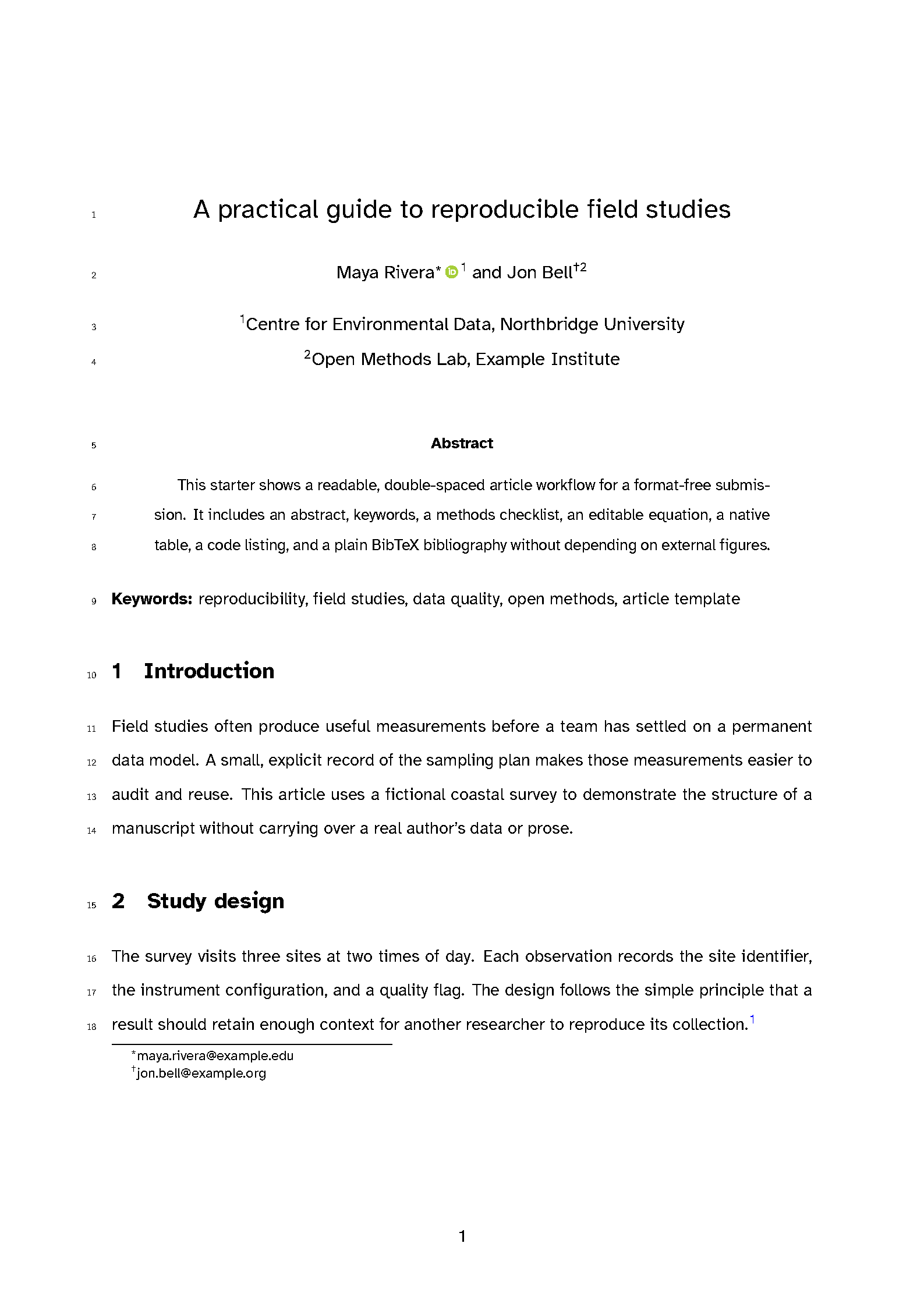 First page of the getwriting Journal Article template