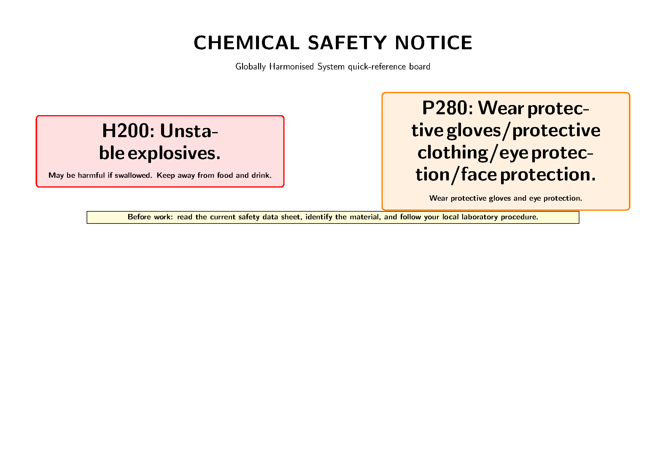 First page of the GHS Chemical Safety Sign template