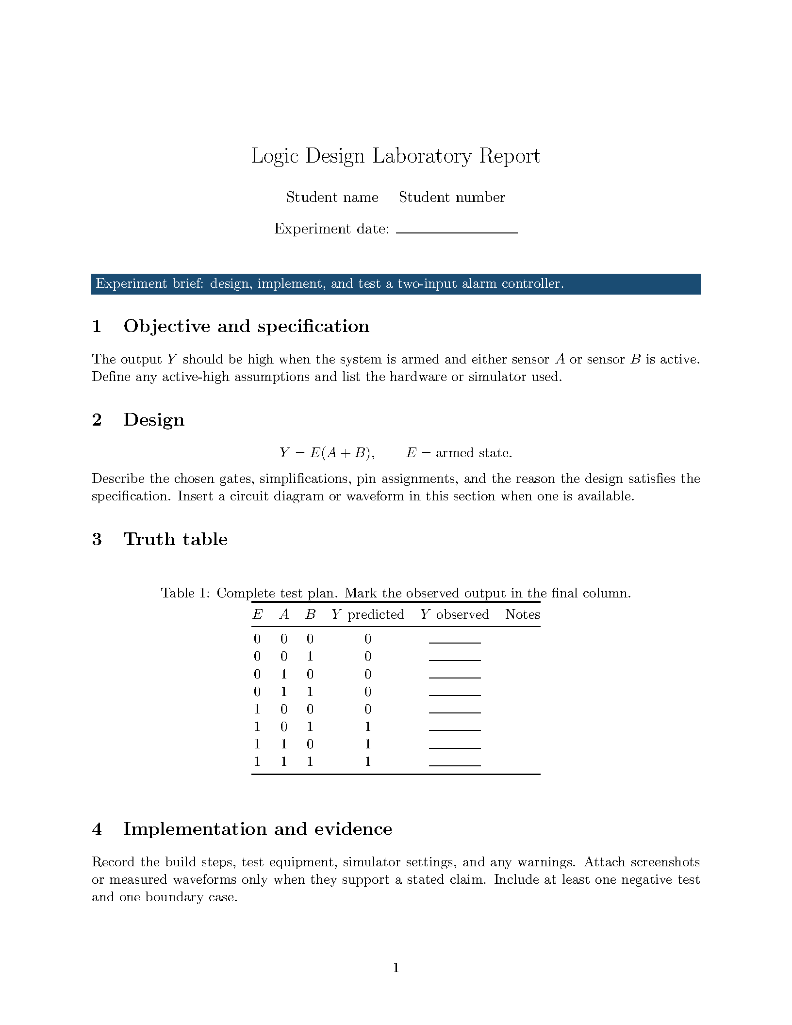 First page of the Hacettepe Logic Design Lab Report template