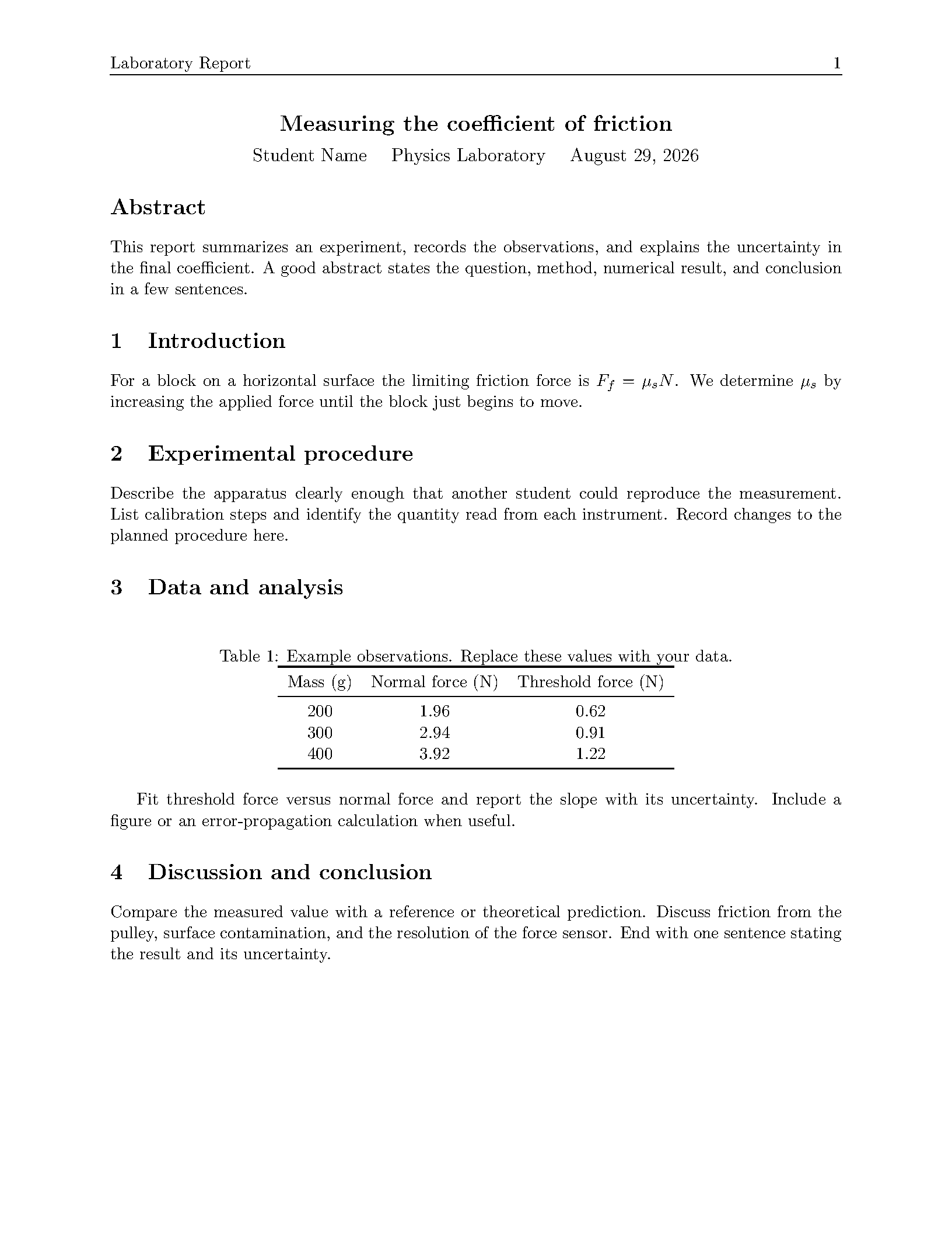 First page of the Harvey Mudd Laboratory Report template