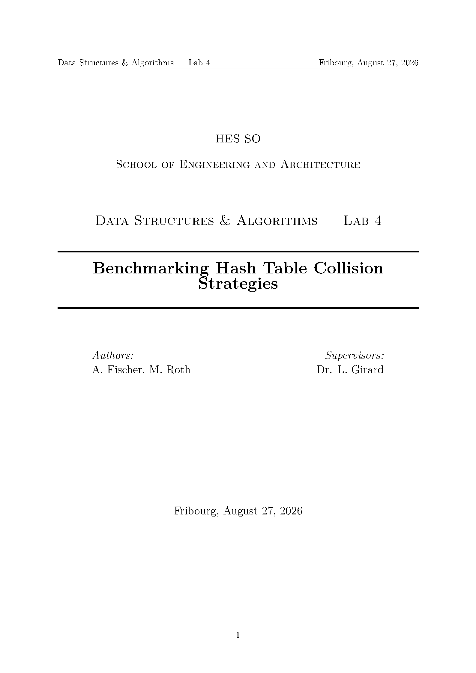 First page of the HES-SO Lab Report template