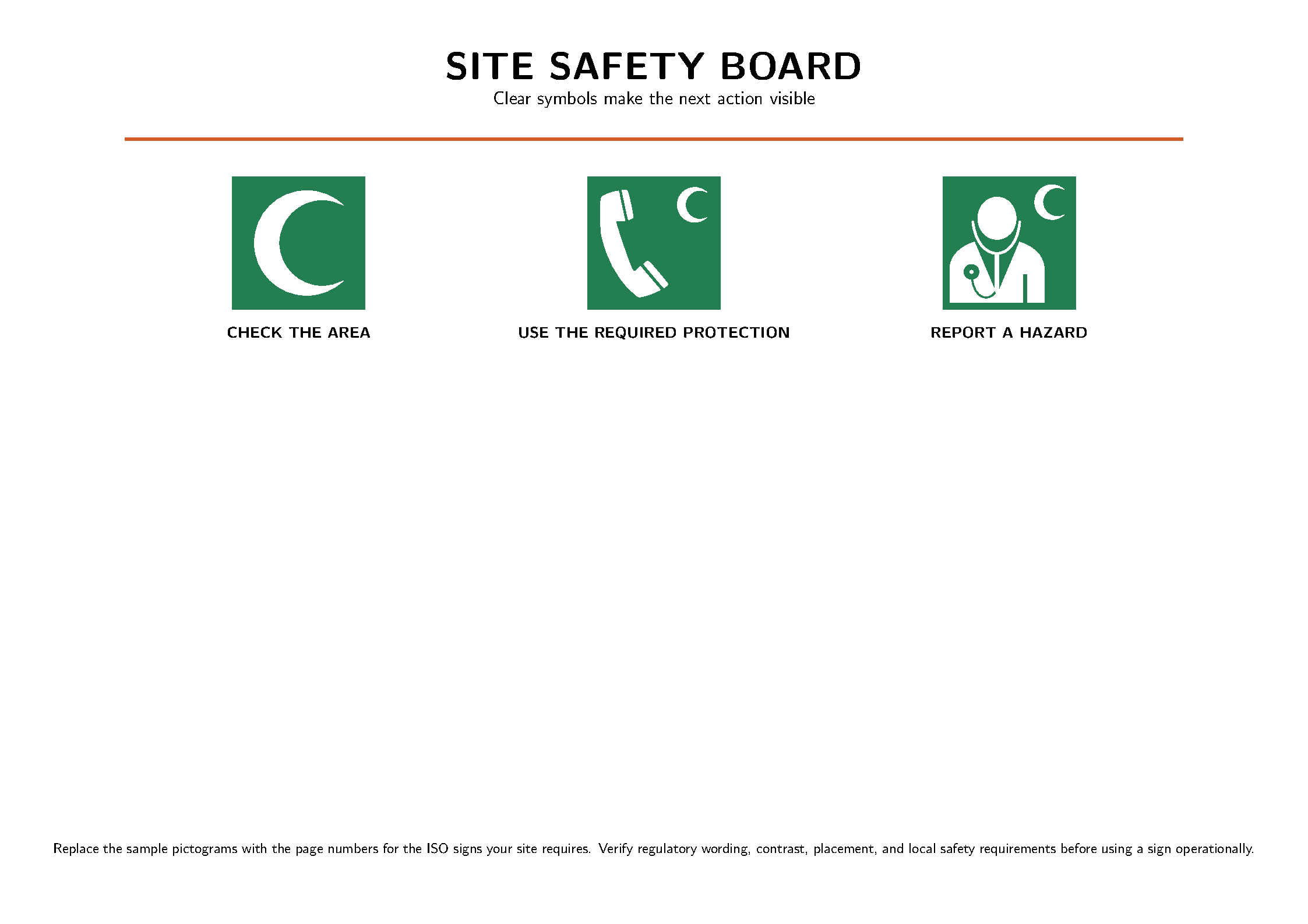 First page of the ISO Signs Safety Board template