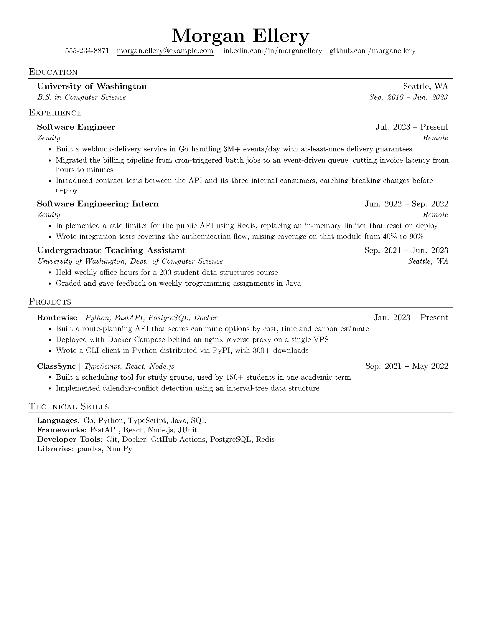 First page of Jake's Resume