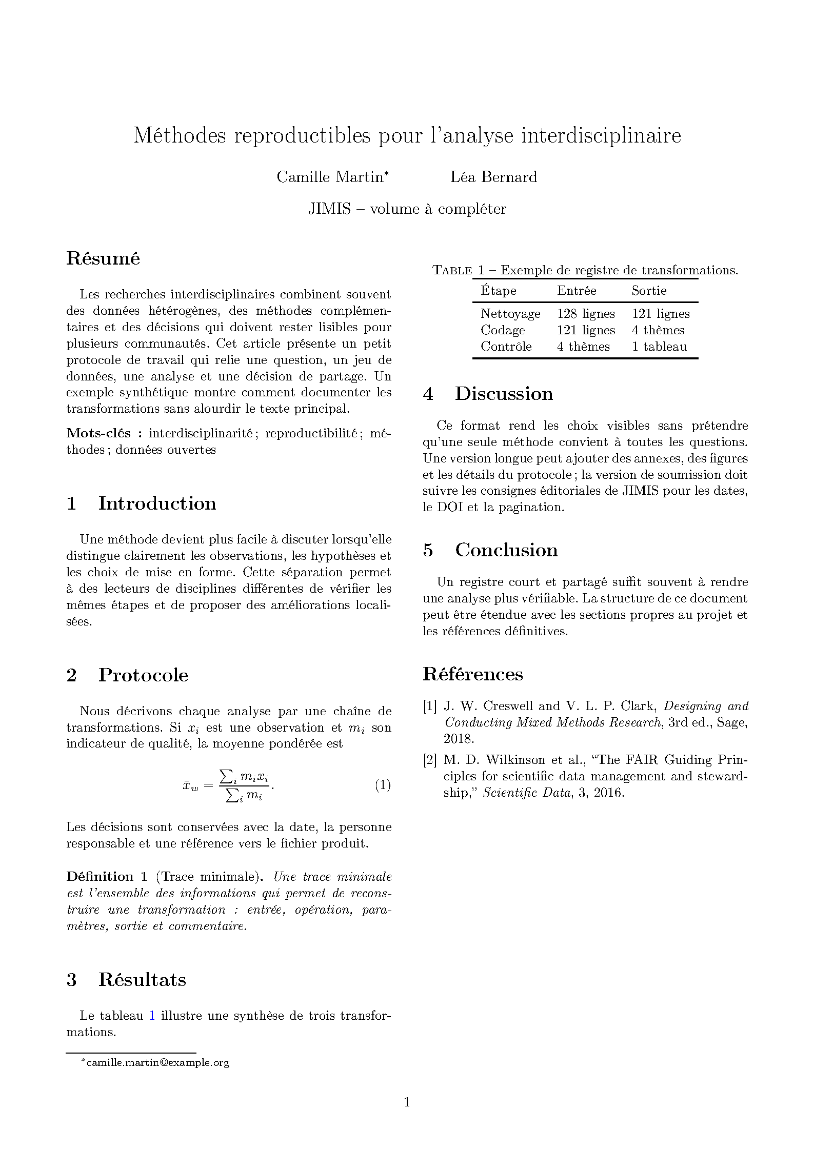 First page of the JIMIS Article template