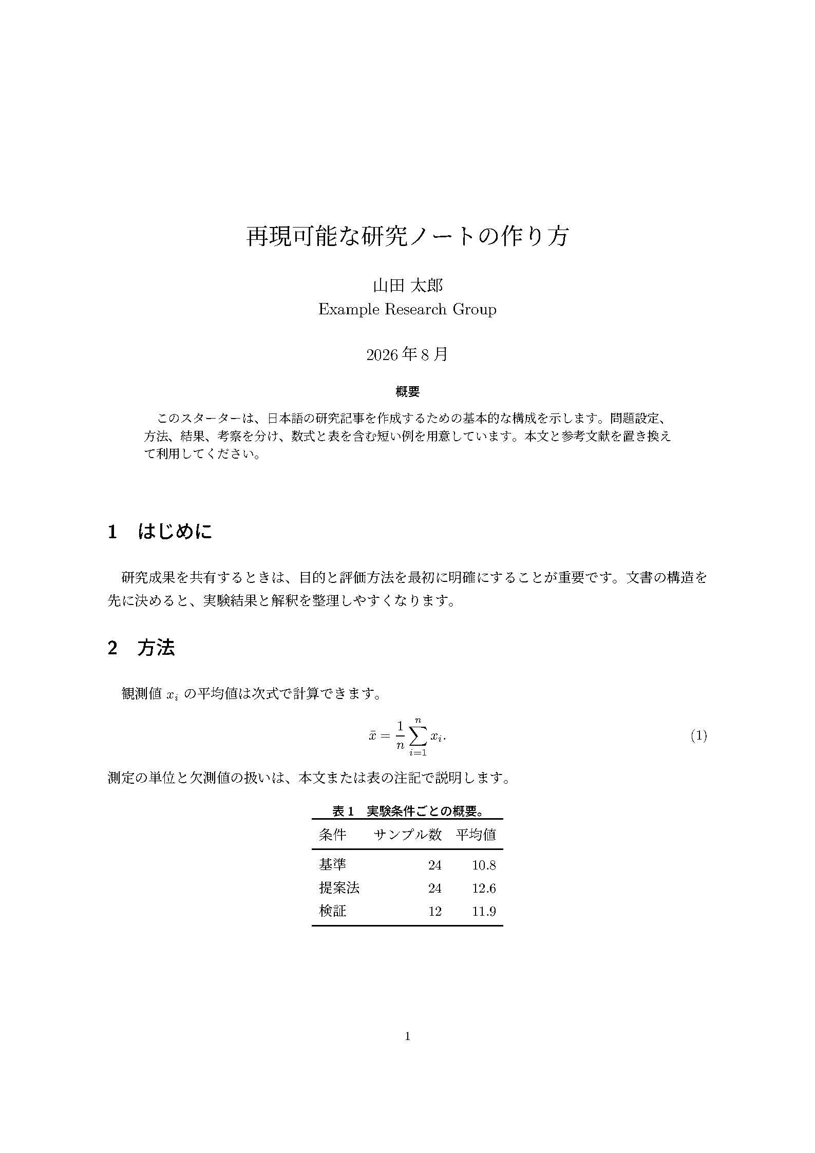 First page of the Japanese jlreq Article template
