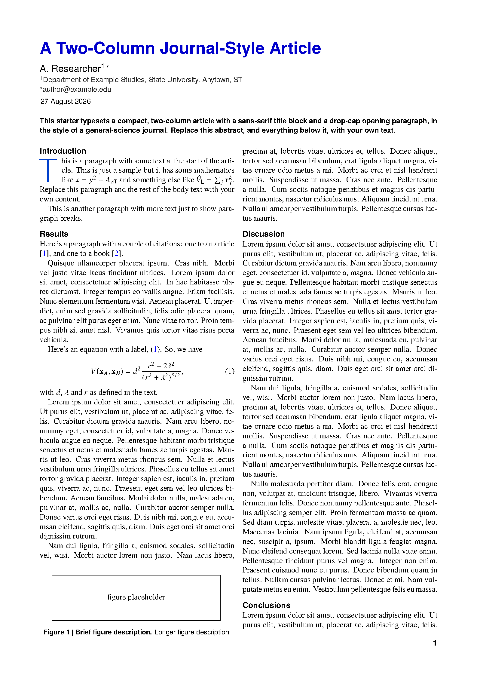 First page of the Journal Article template