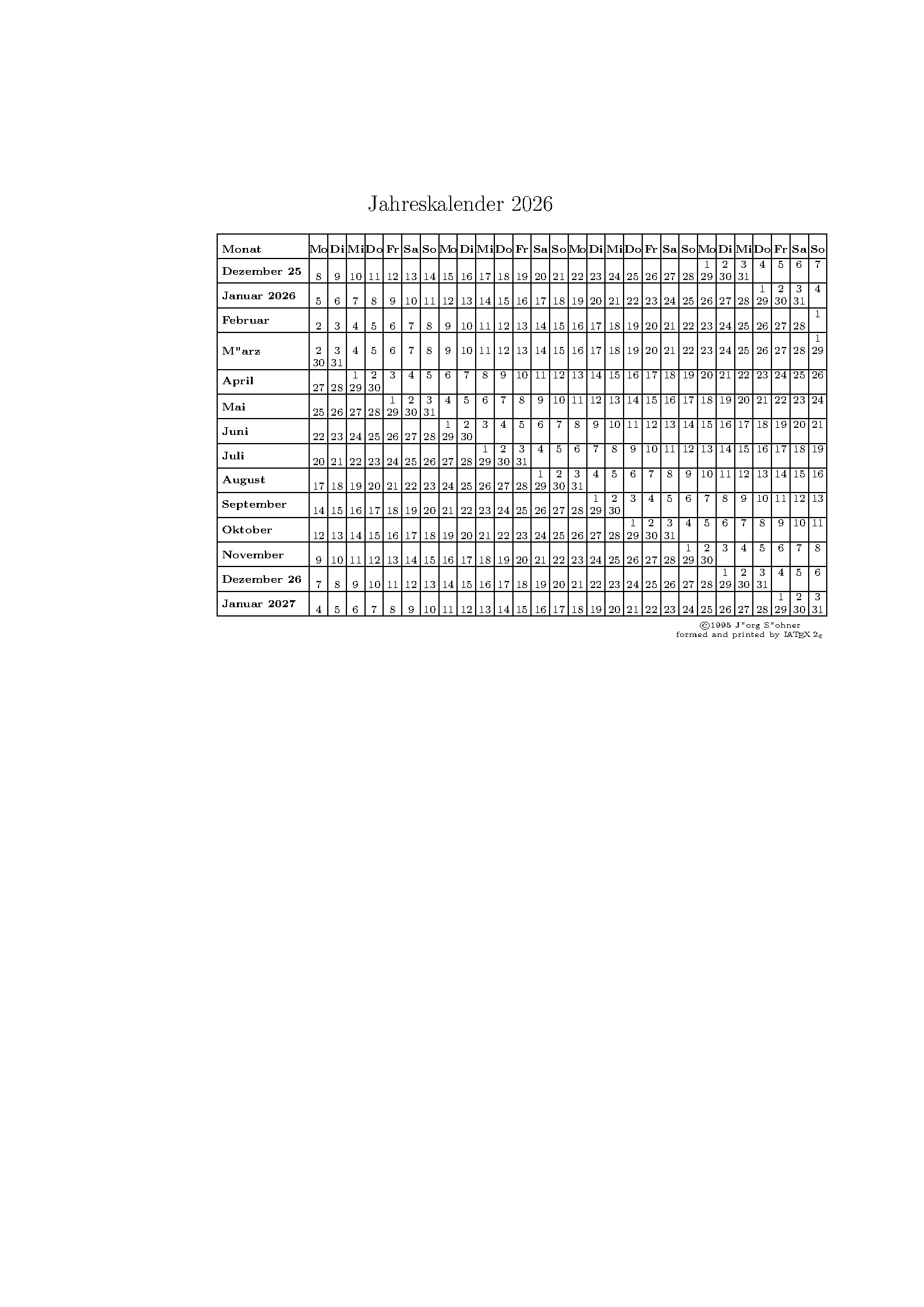 First page of Kalender German Year Calendar