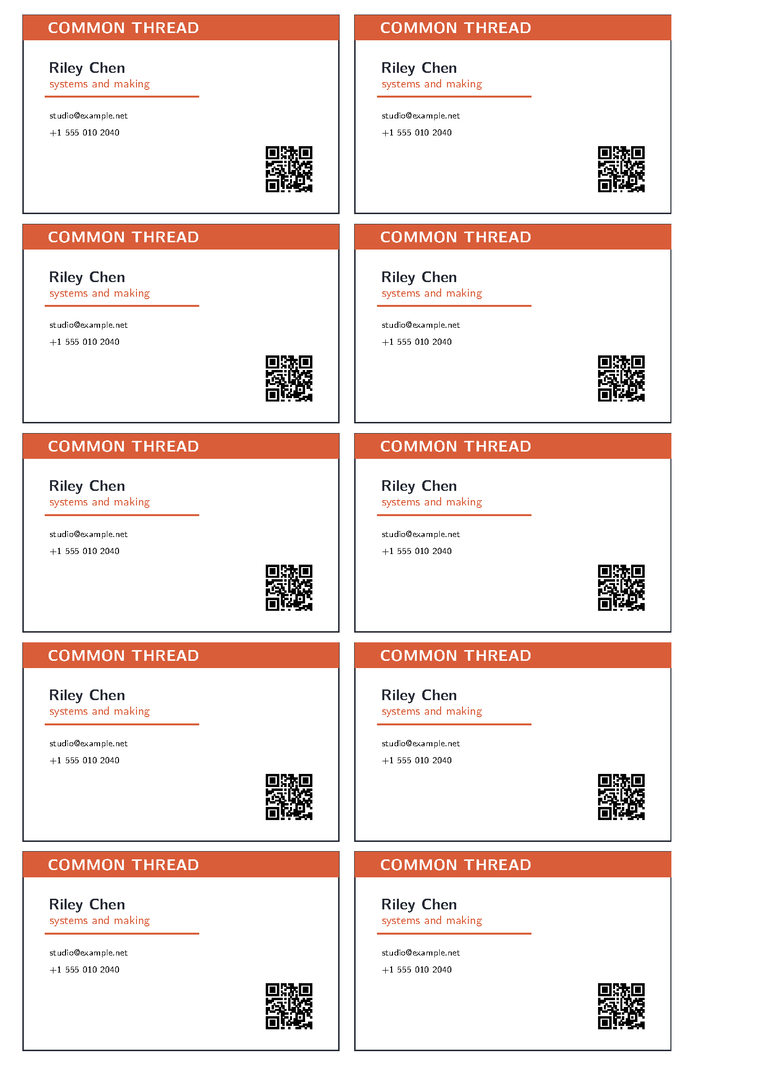 First page of LaTeX Templates Business Cards