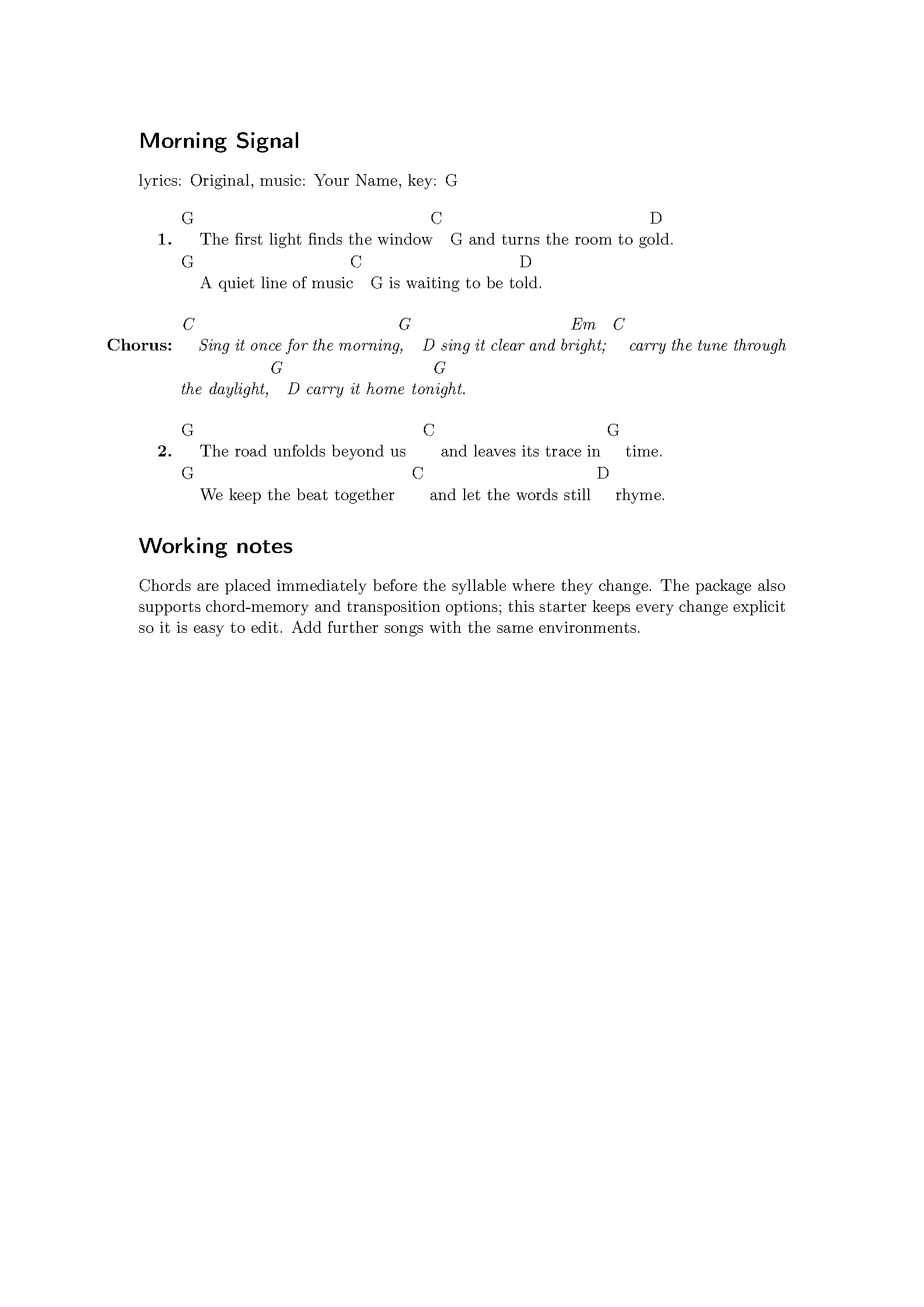 First page of the Leadsheets Songbook template