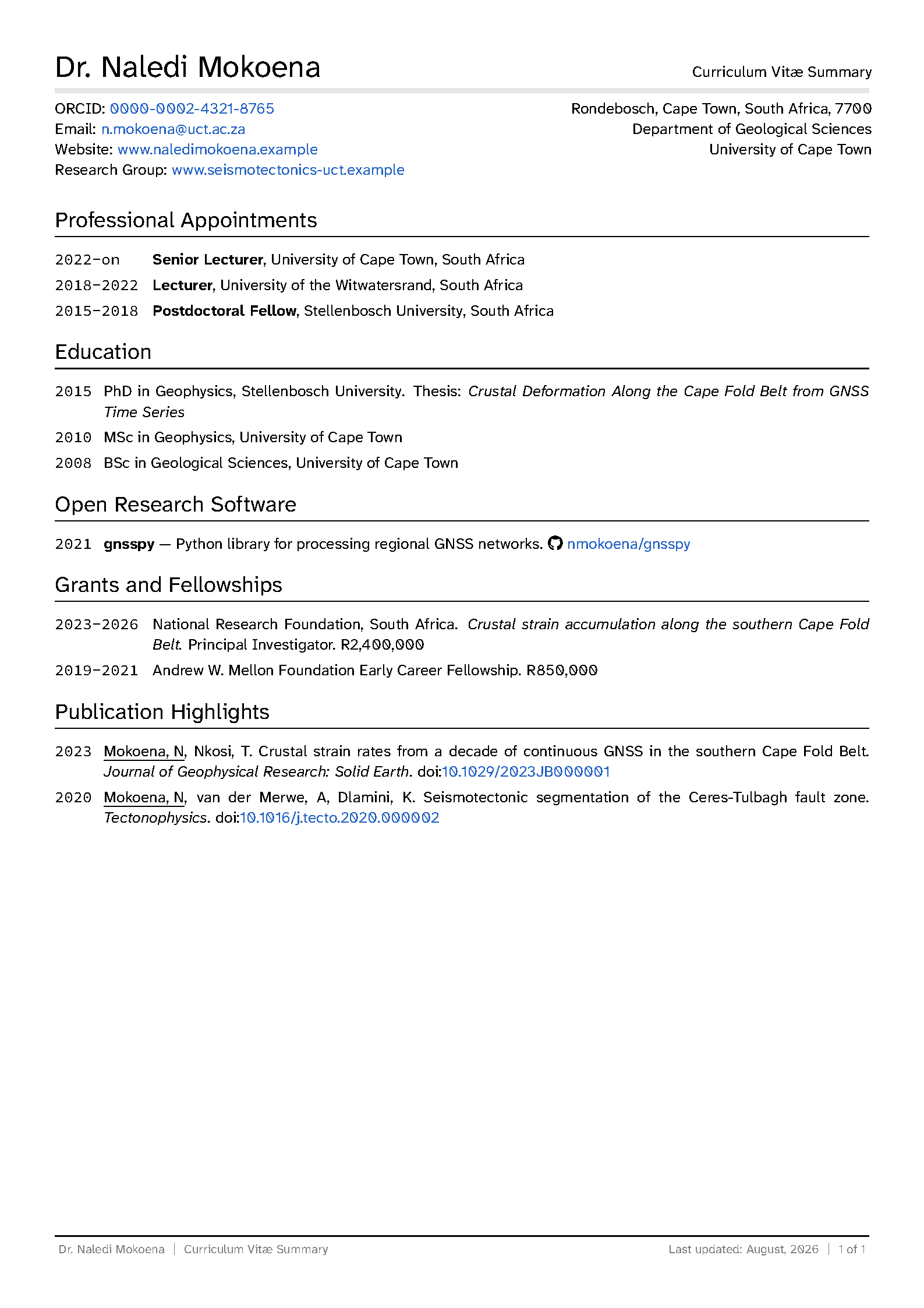 First page of Leouieda Academic CV