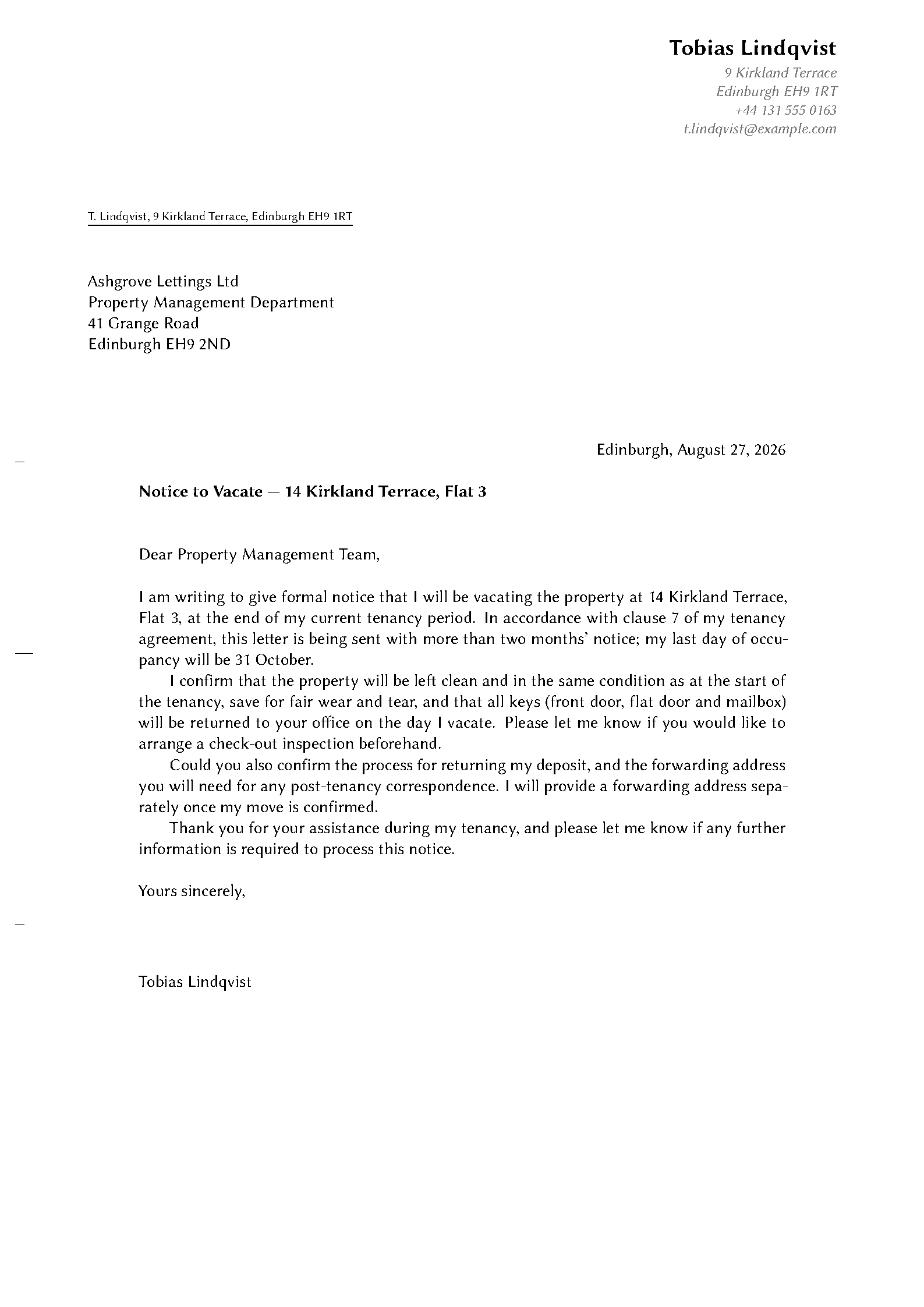 First page of the Letter of Notice template