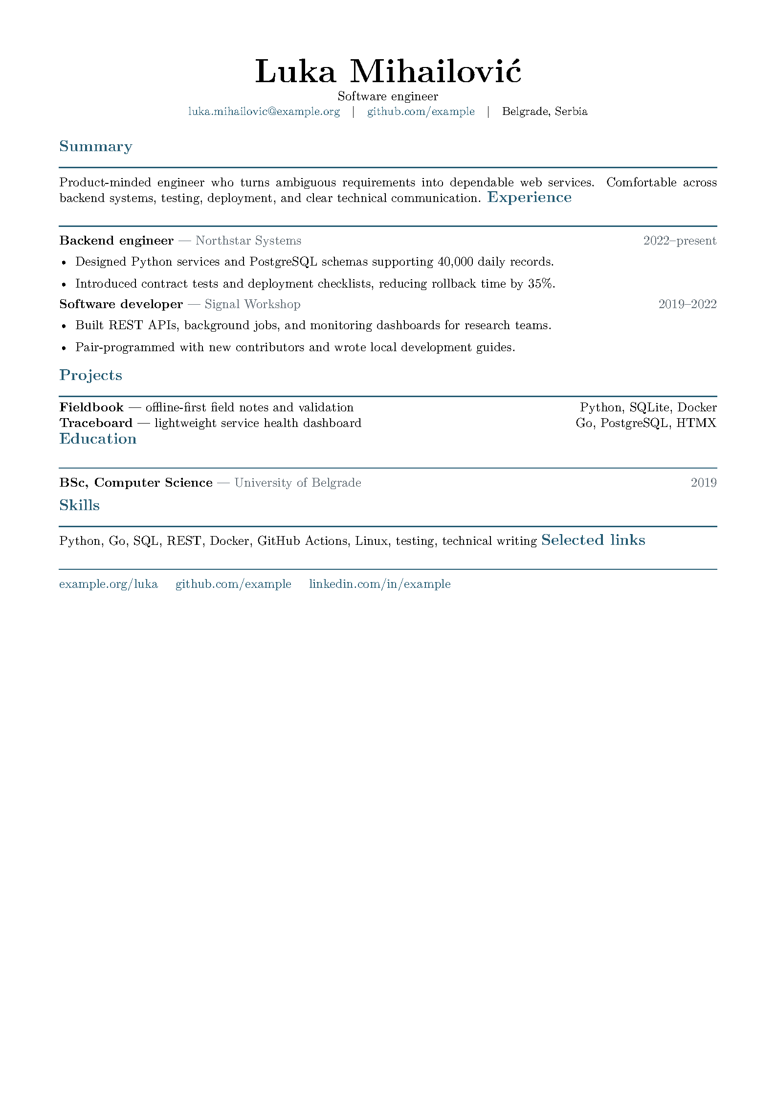 First page of Luka Mihailović Resume