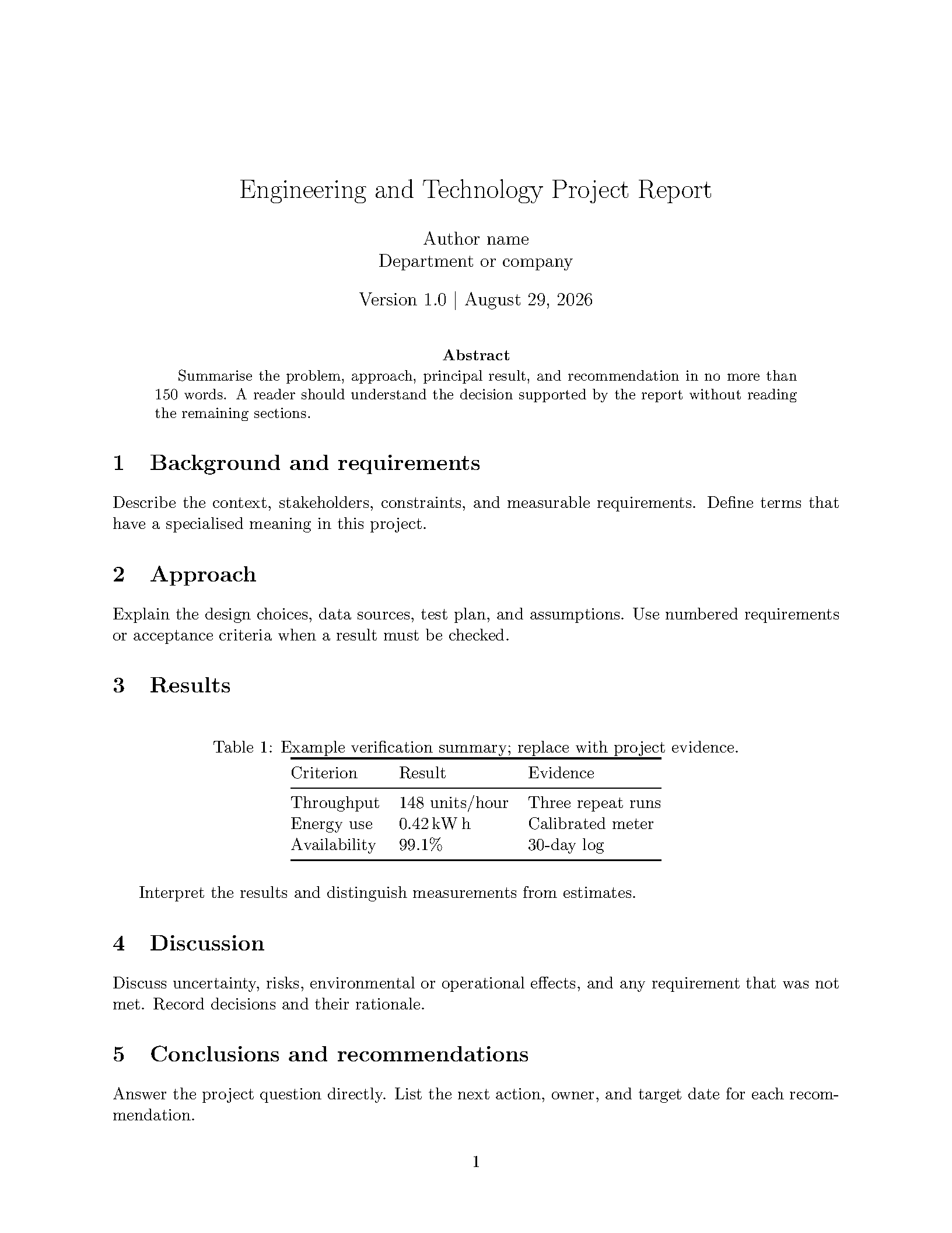 First page of the Luleå TVM English Report template