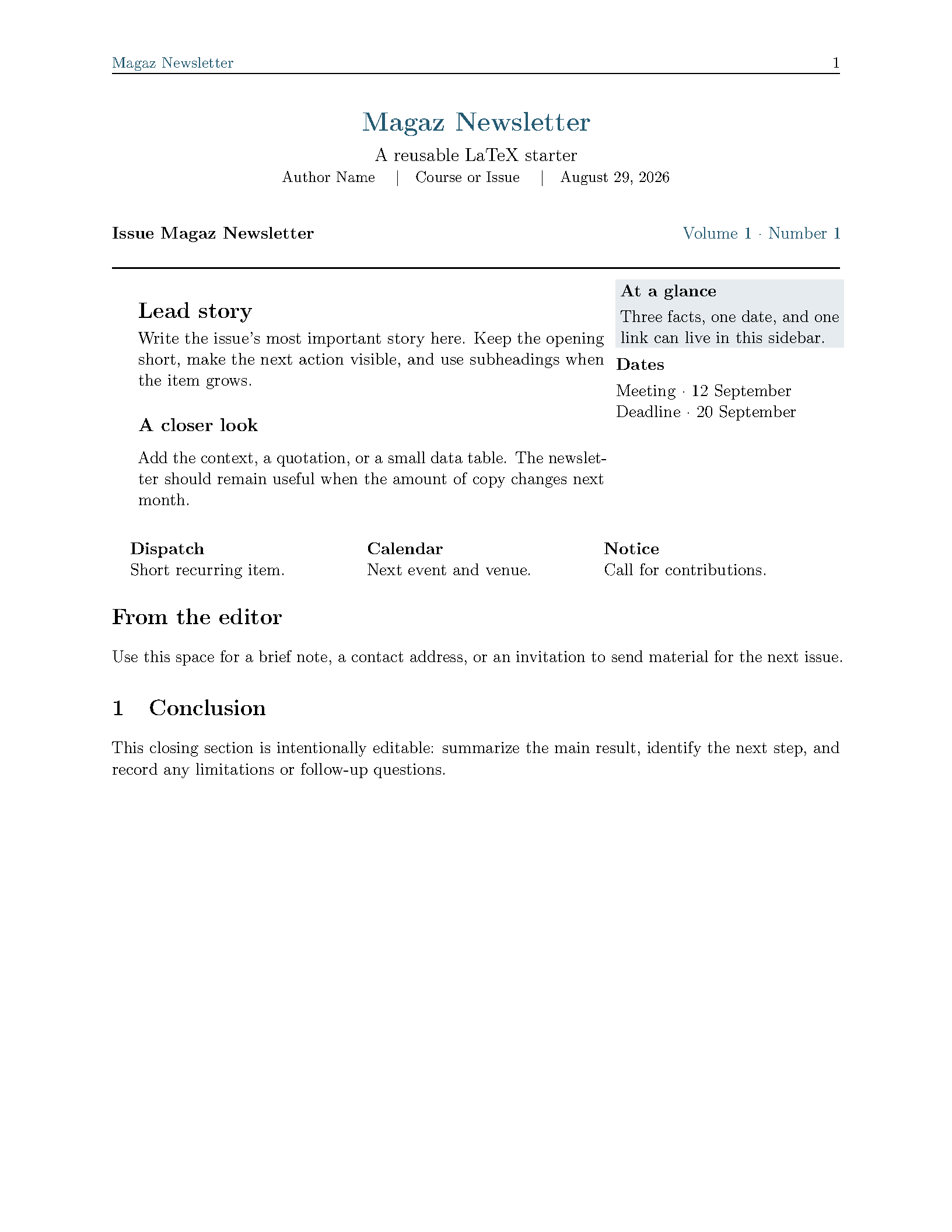 First page of Magaz Newsletter