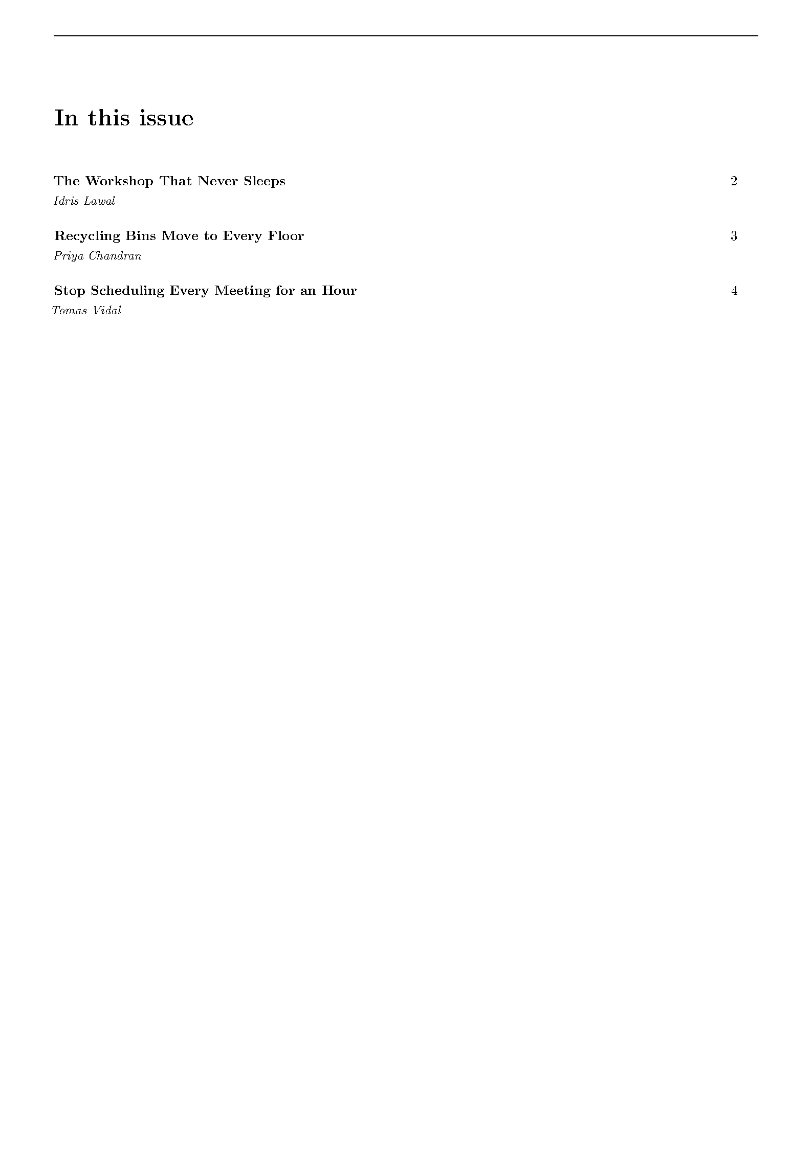 First page of Magazine-Style Newsletter