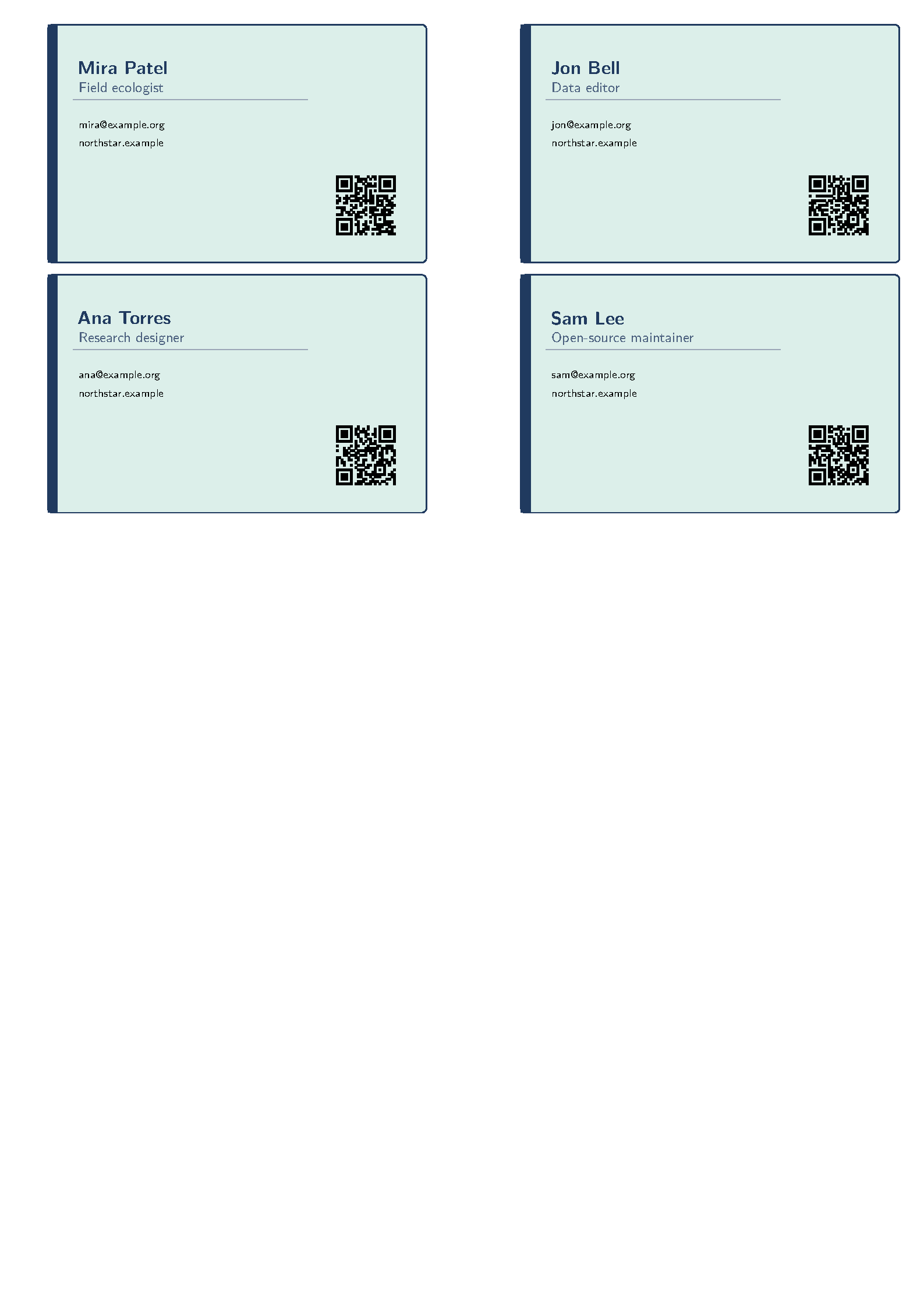 First page of Mail-Merged Business Cards
