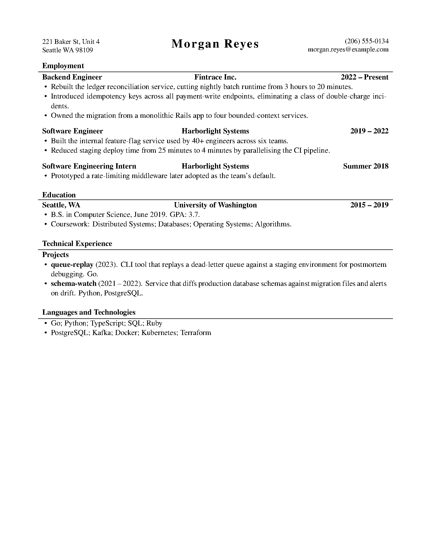 First page of McDowell CV