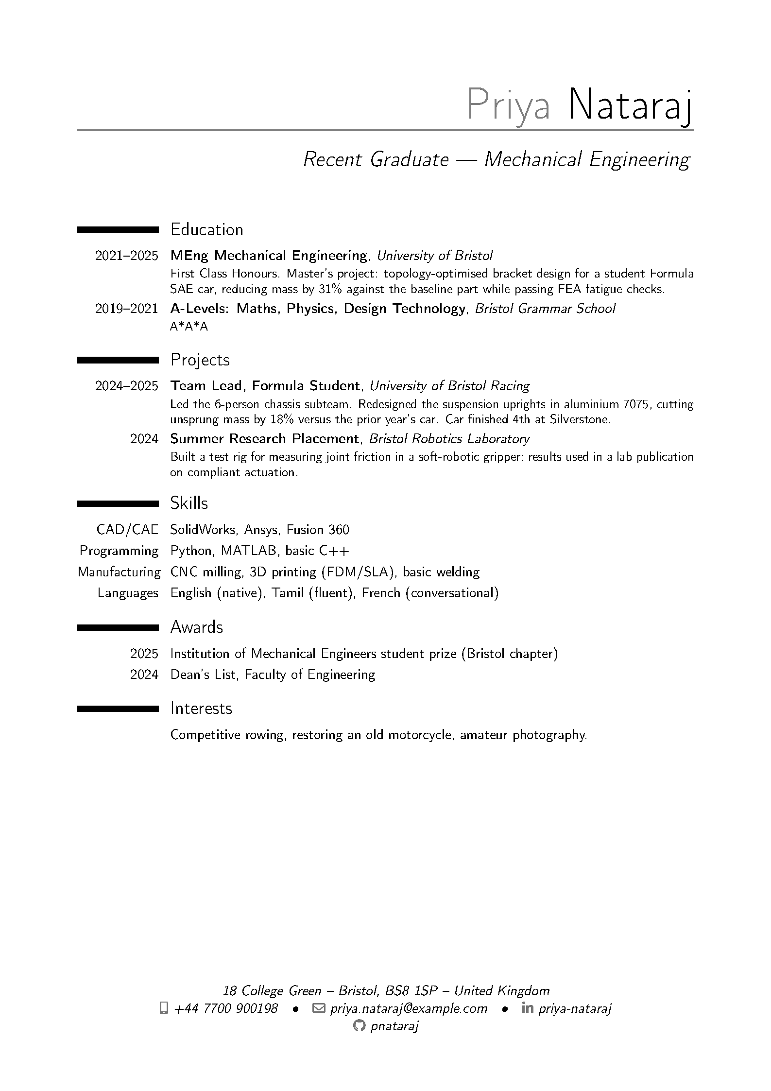 First page of Medium Length Graduate CV