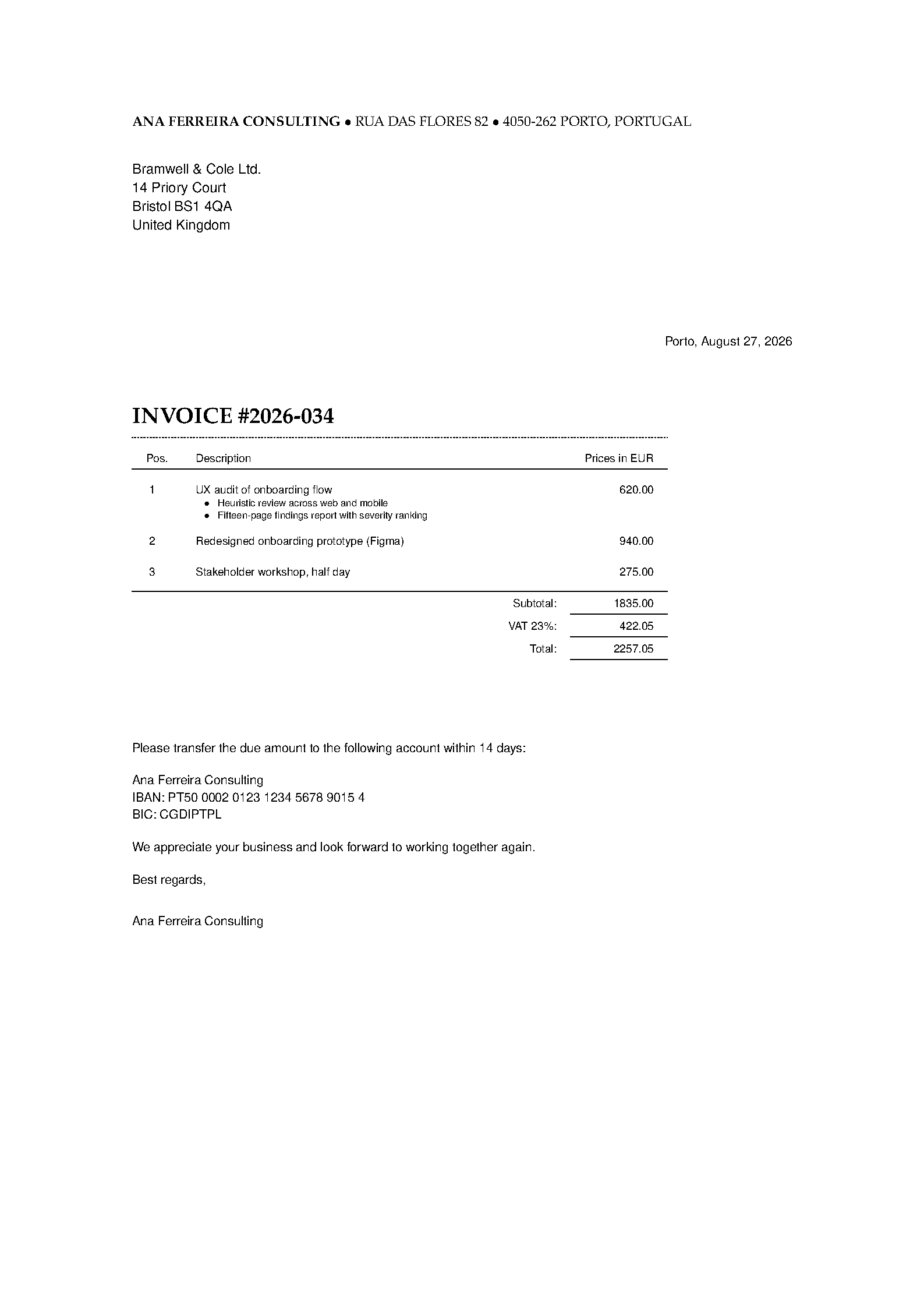 First page of Minimal Invoice