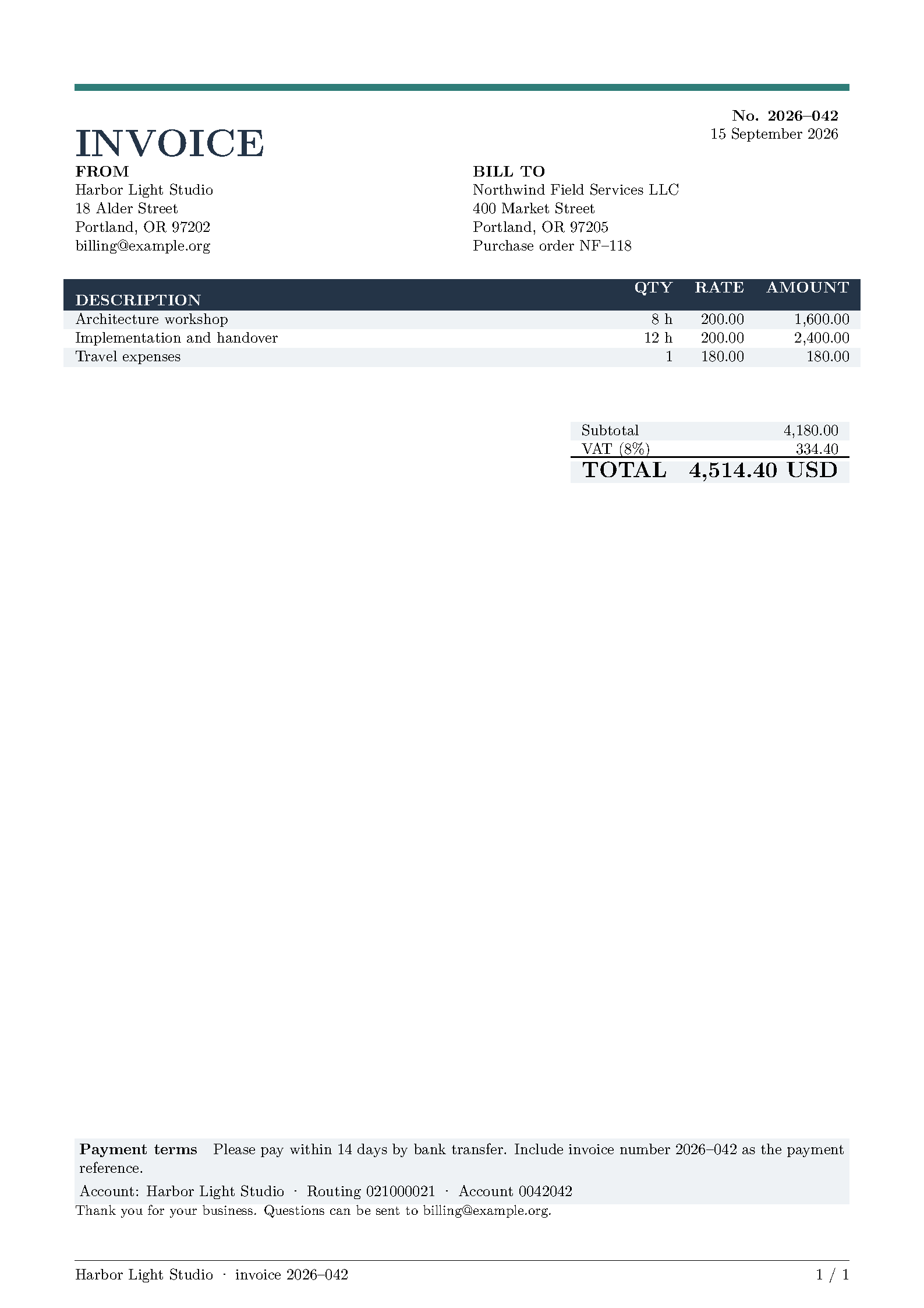 First page of Minimalist Invoice