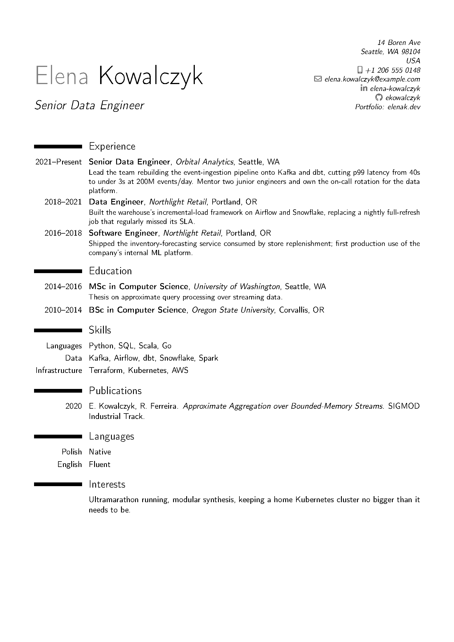 First page of ModernCV CV and Cover Letter