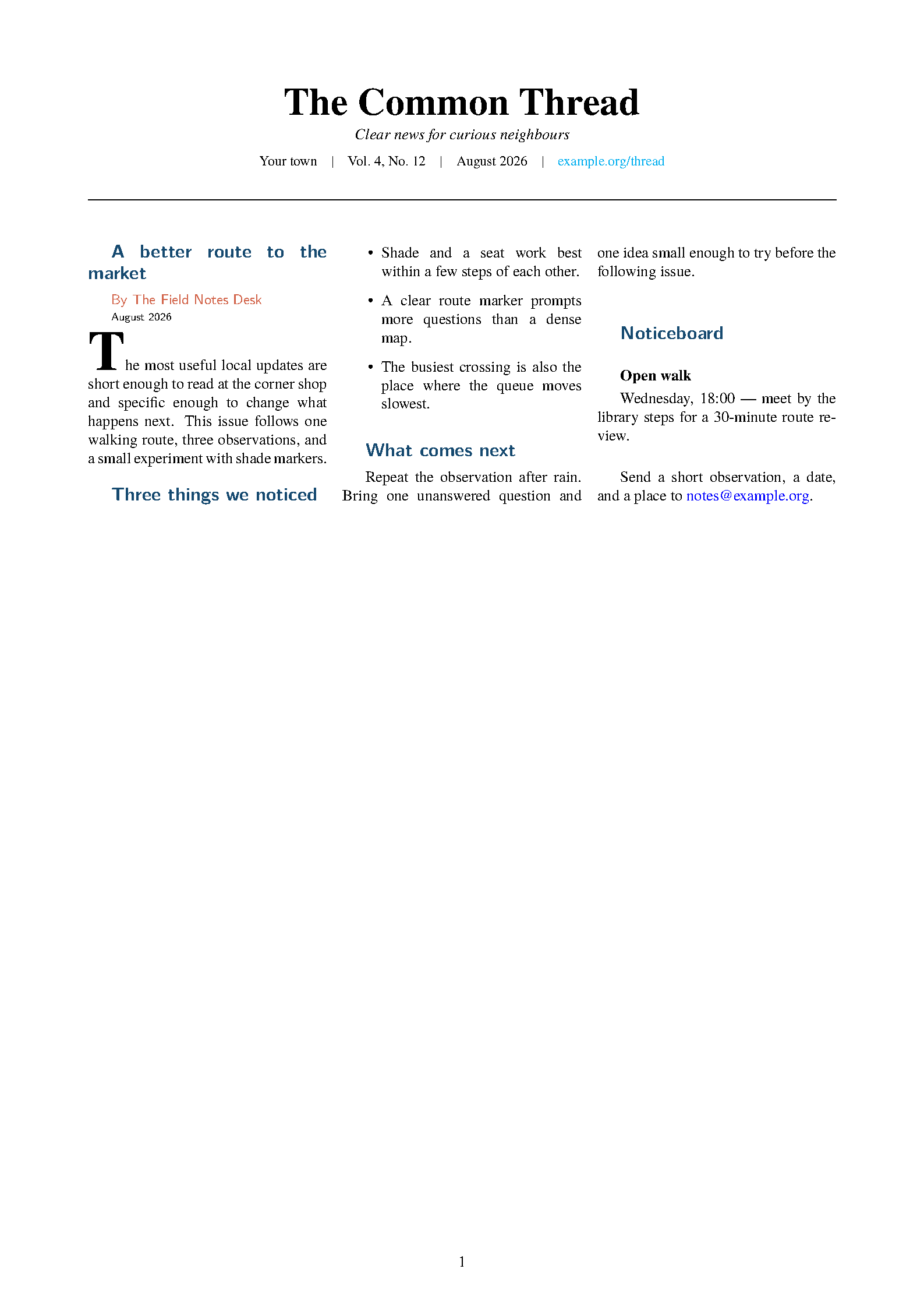 First page of Modern Newspaper Newsletter
