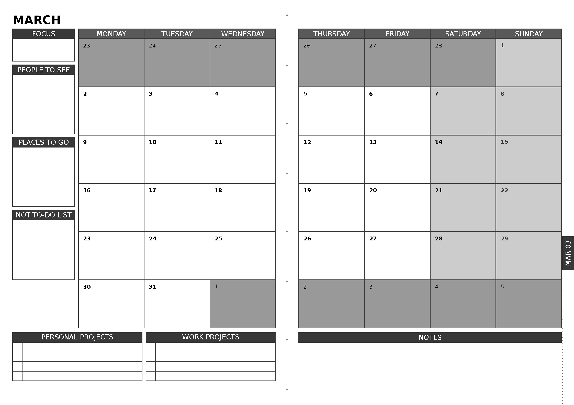 First page of Monthly Desk Planner (TikZ)