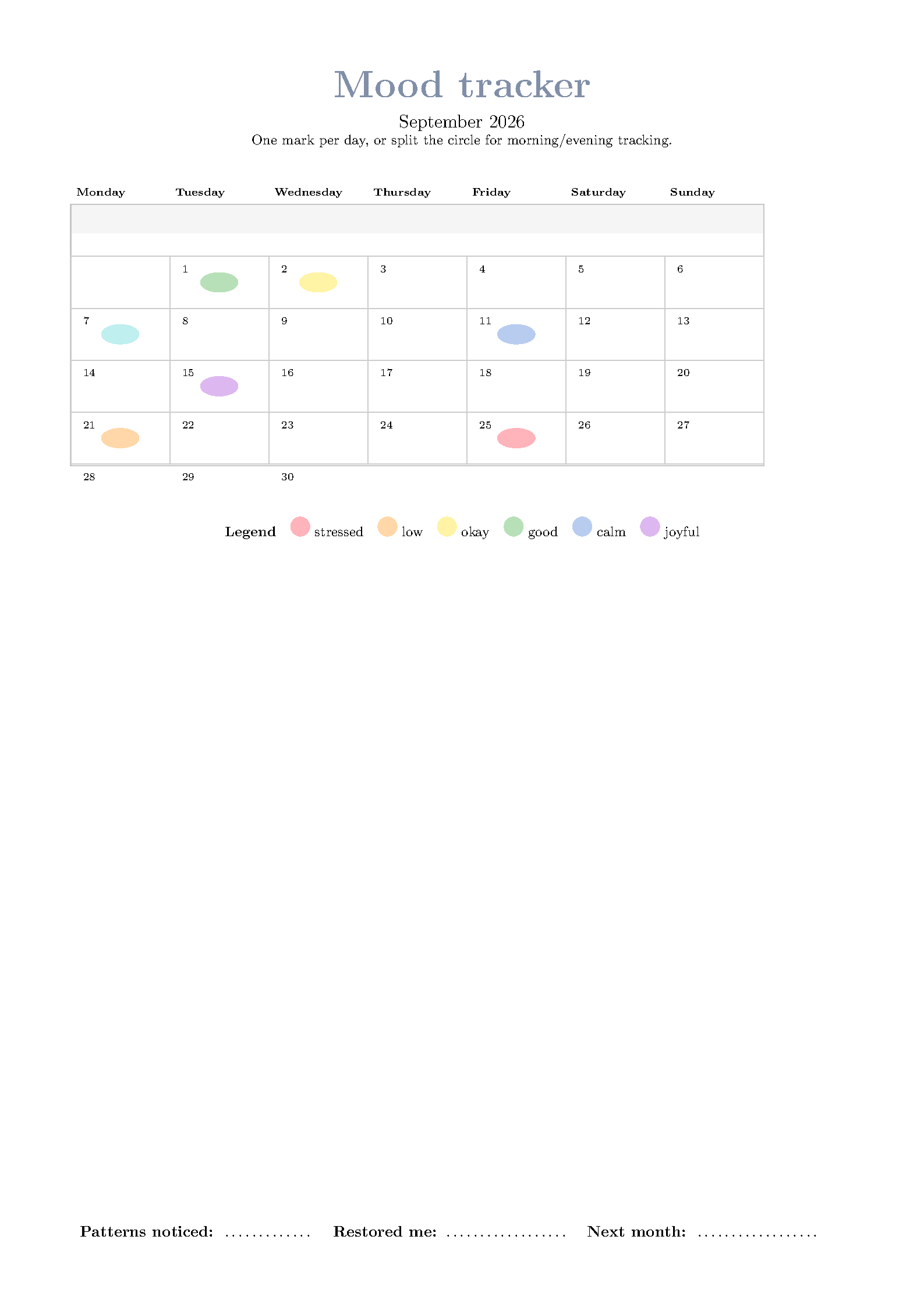 First page of Mood Tracker Template