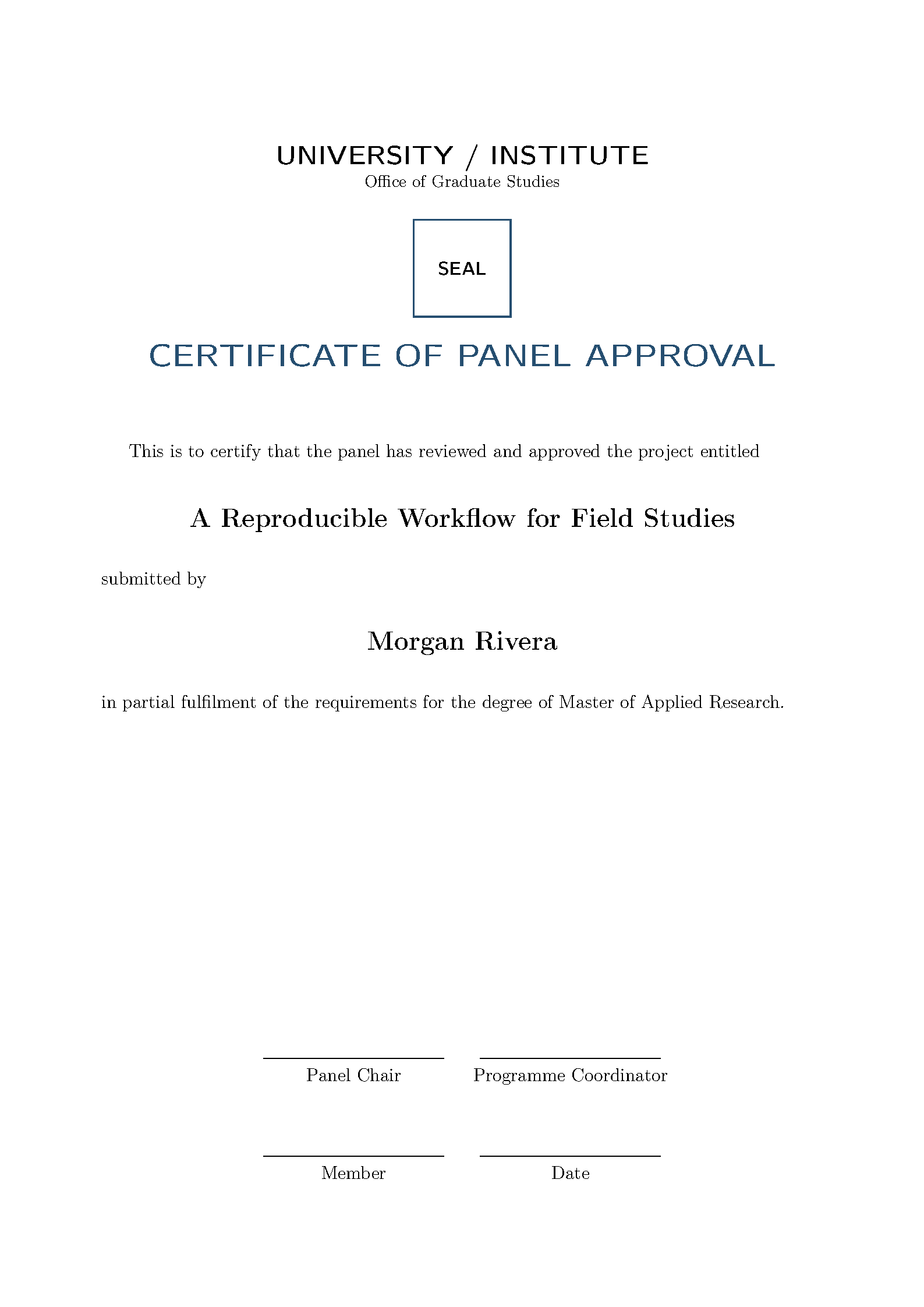 First page of the MSU-IIT Certificate of Panel Approval template