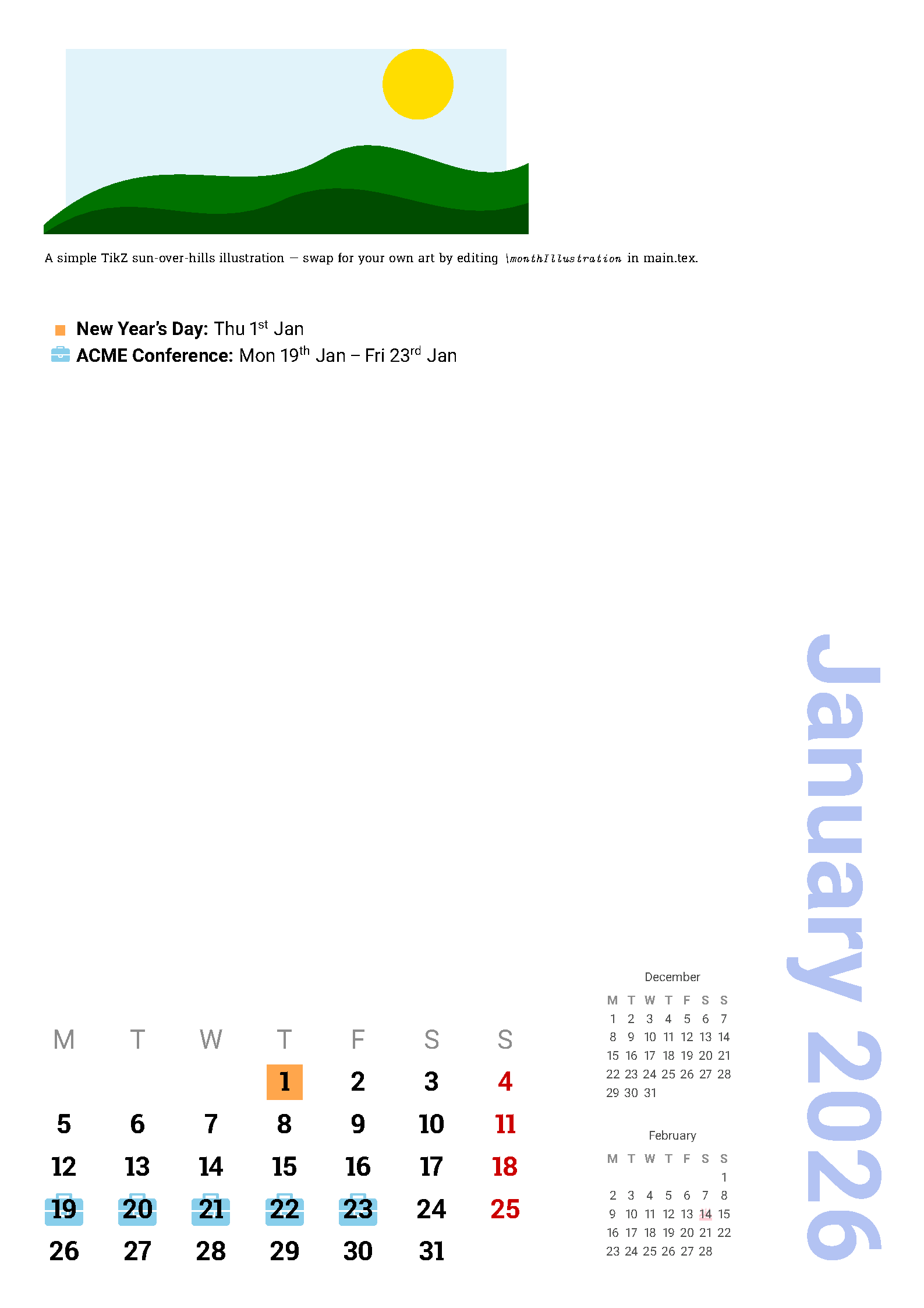 First page of Multilingual Wall Calendar