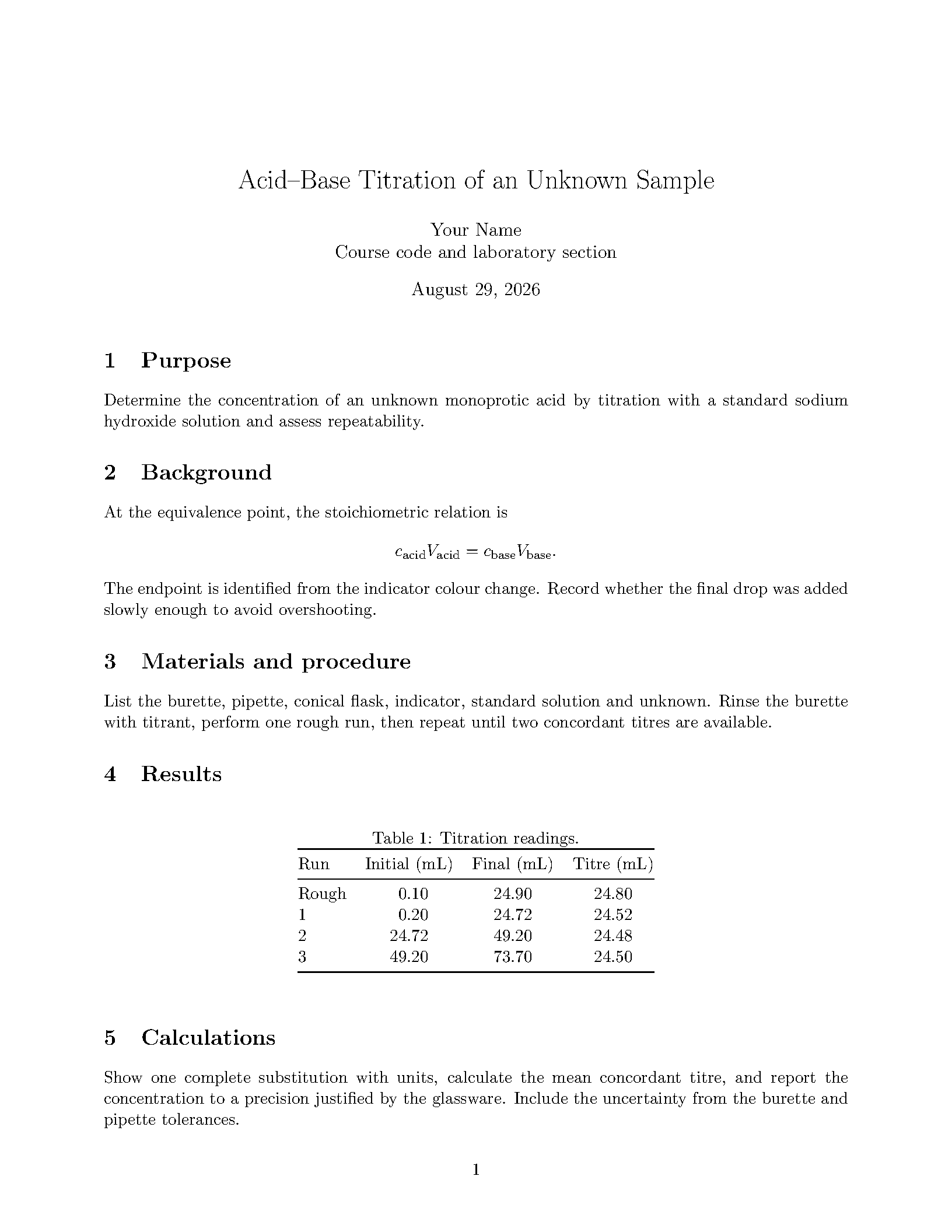 First page of the Nankai Laboratory Report template