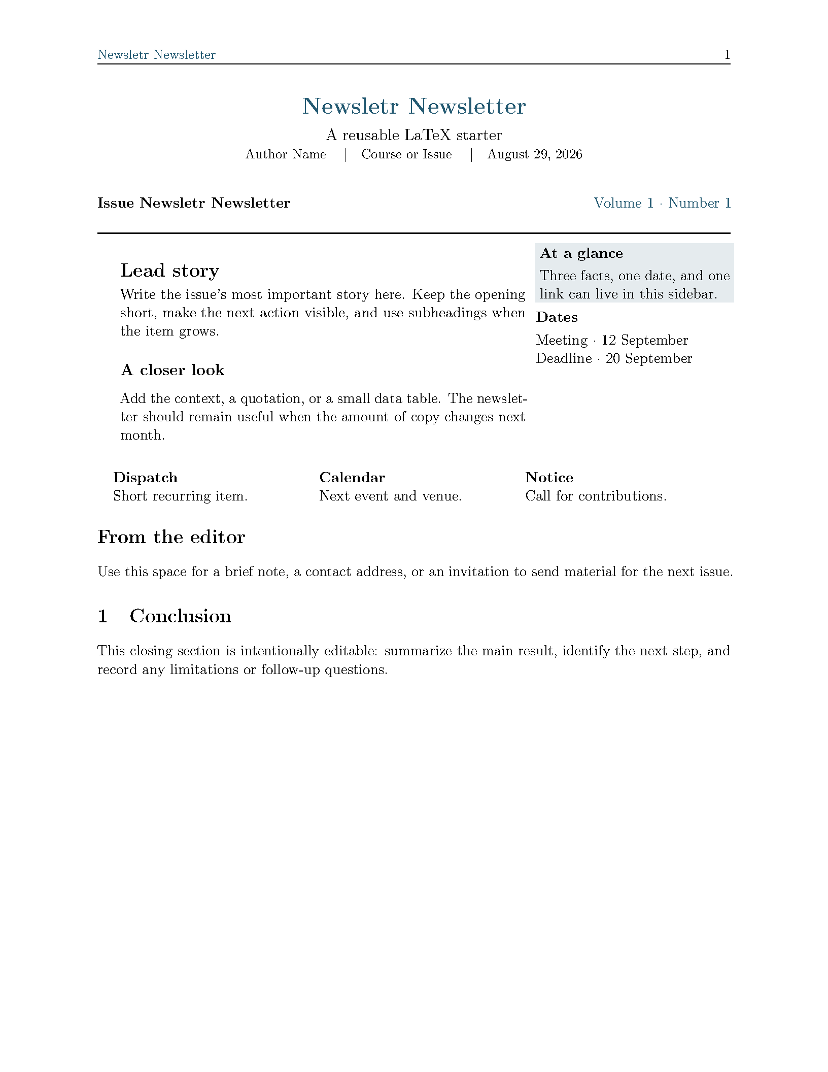 First page of Newsletr Newsletter