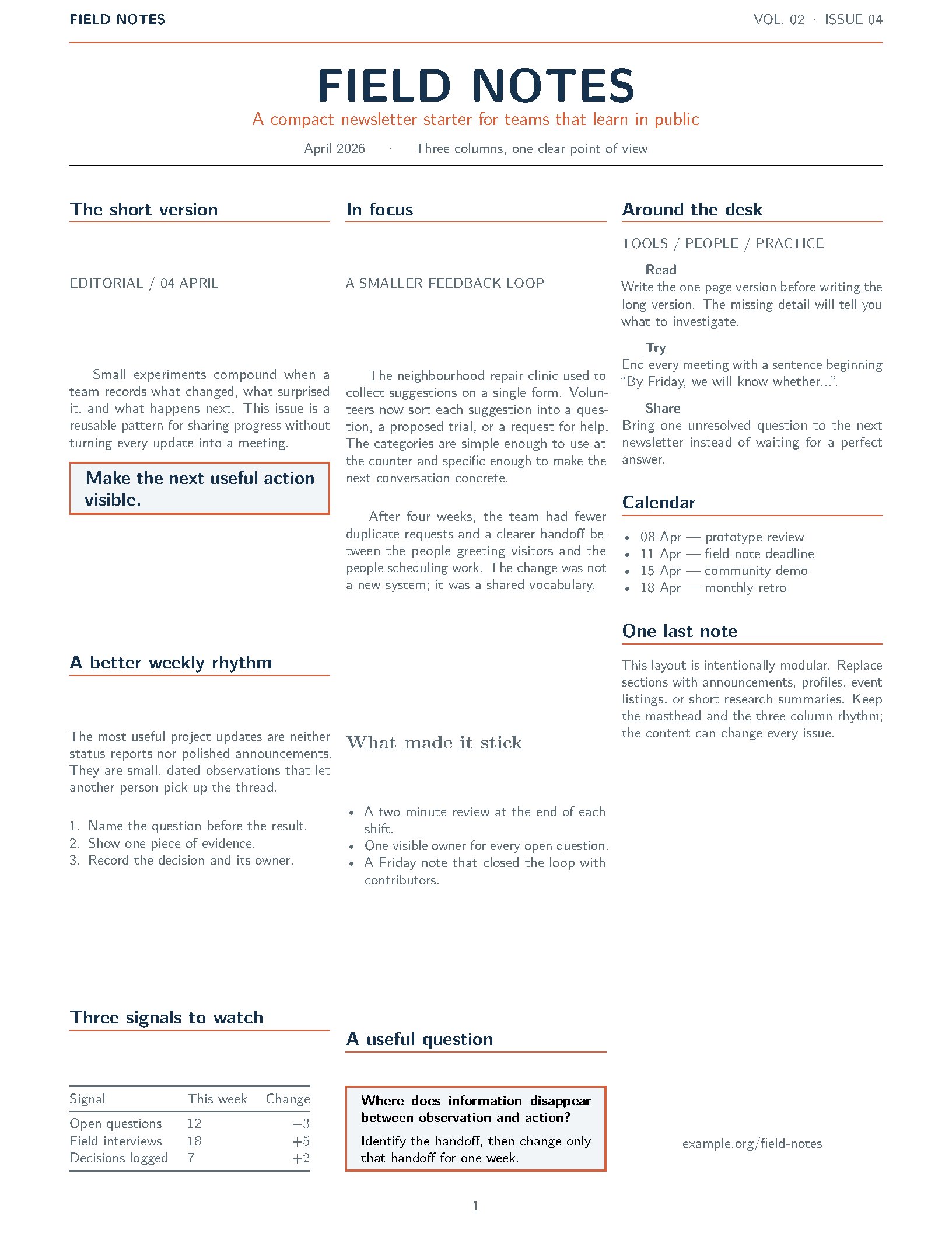 First page of Newsletter Template