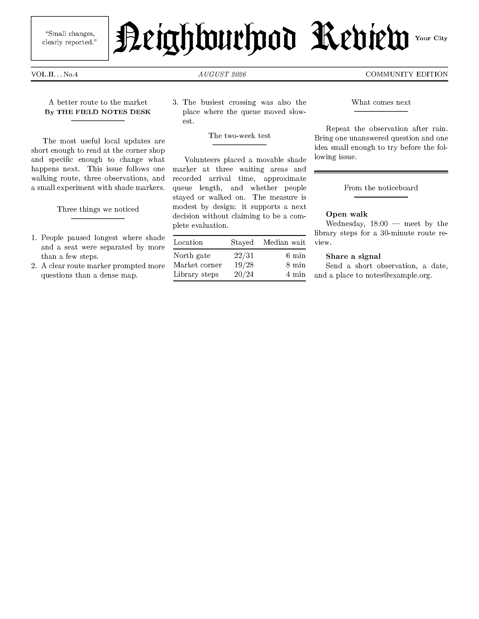 First page of Newspaper Newsletter