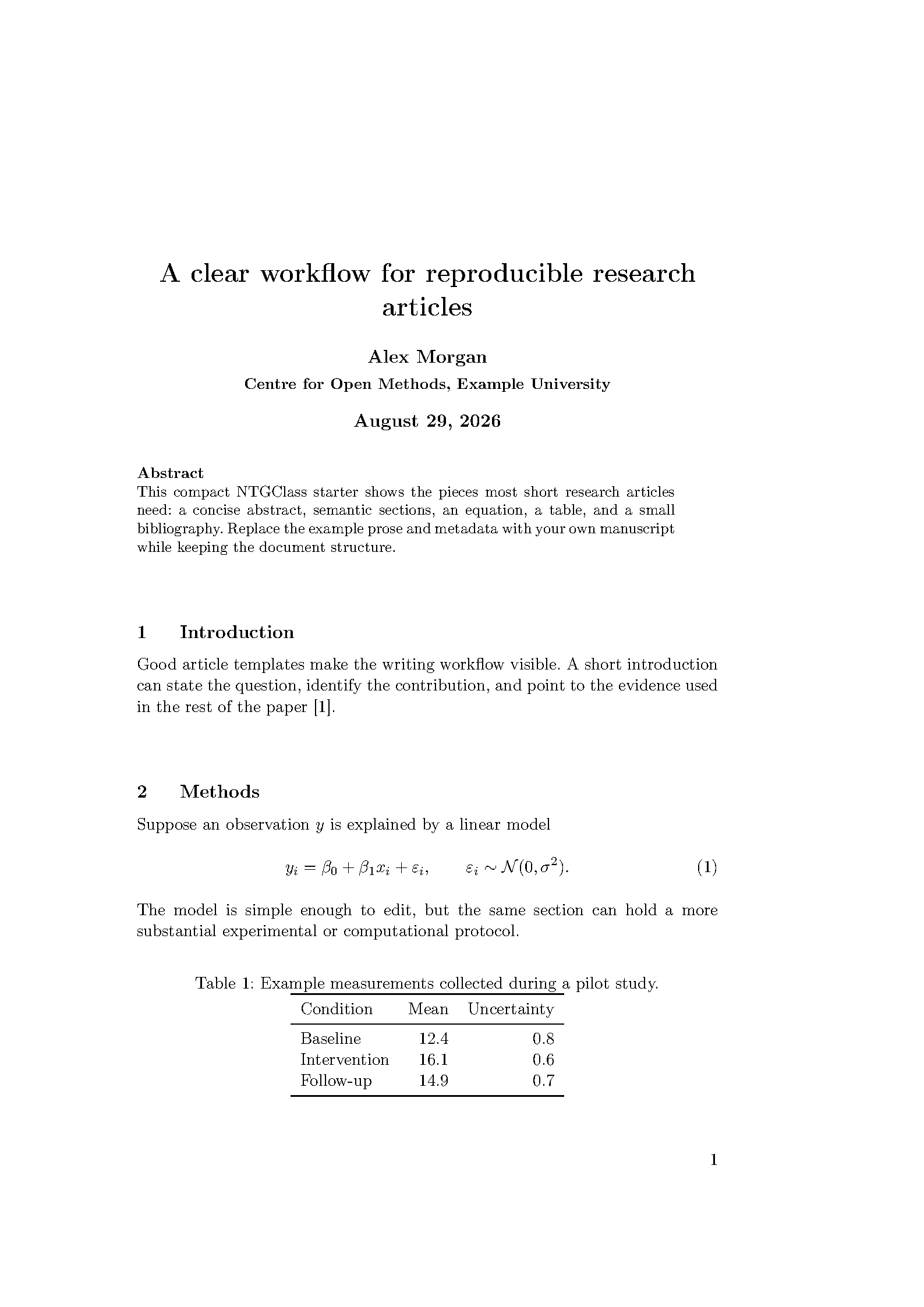 First page of the NTGClass Article template
