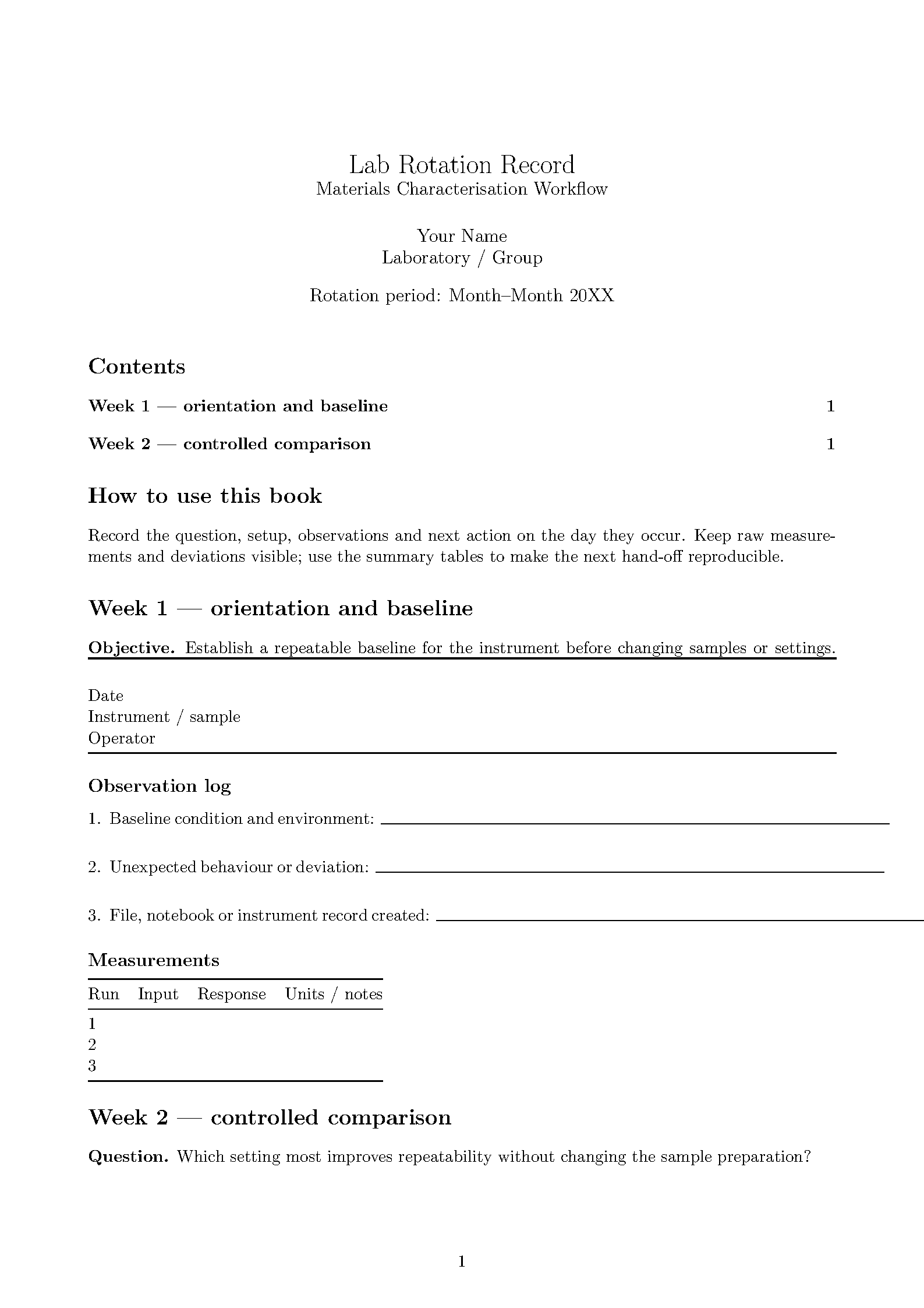 First page of OIST Lab Rotation Book