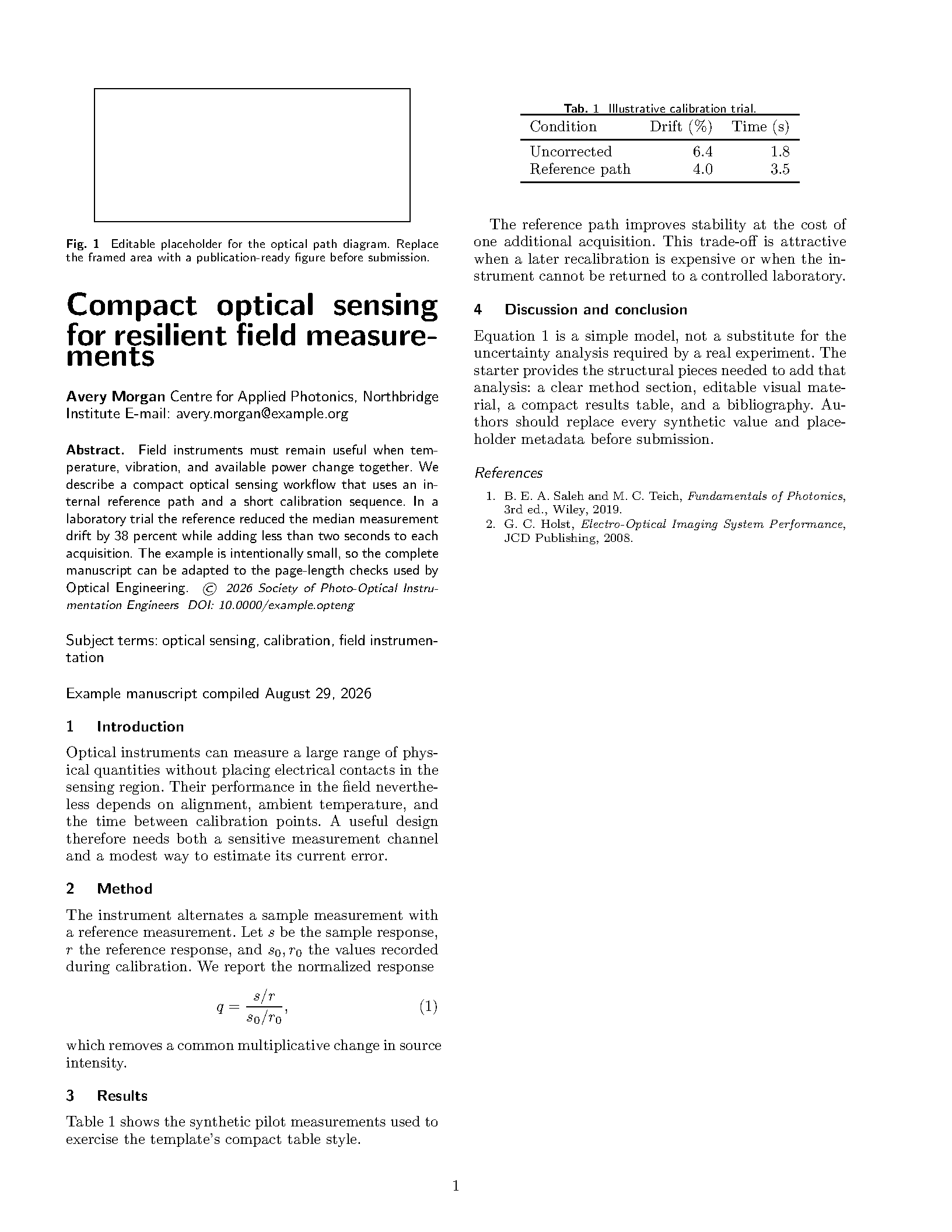First page of the SPIE Optical Engineering Article template