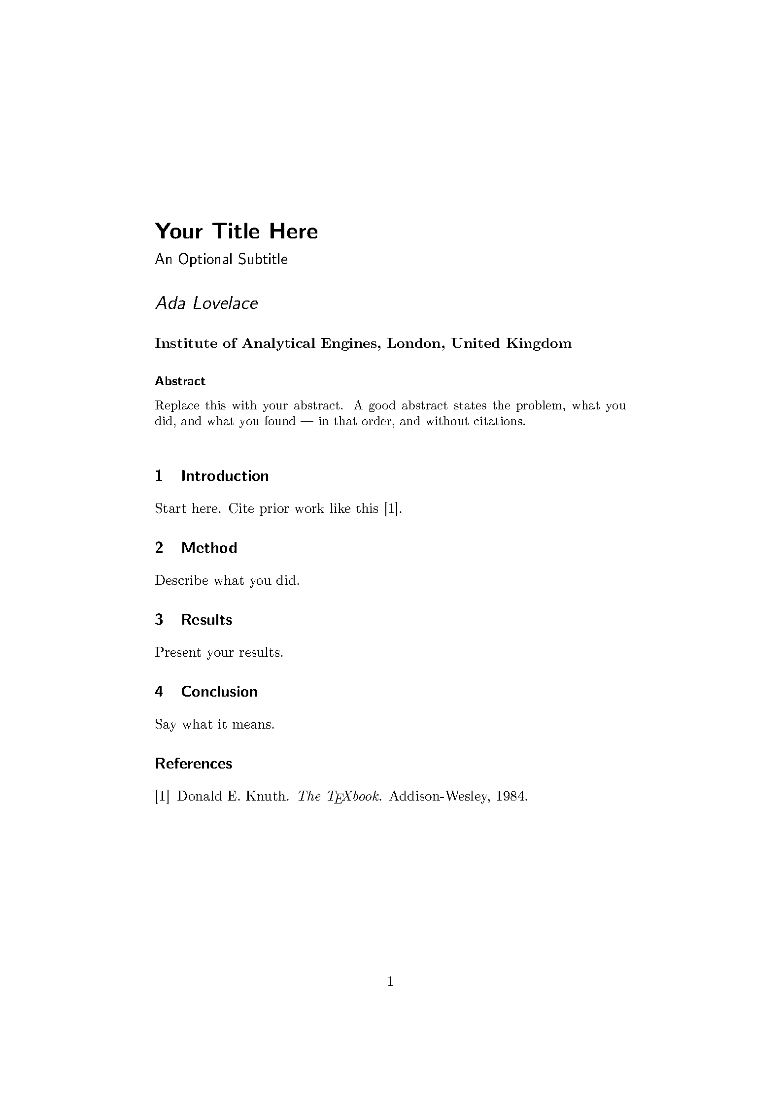 First page of the paper Article template