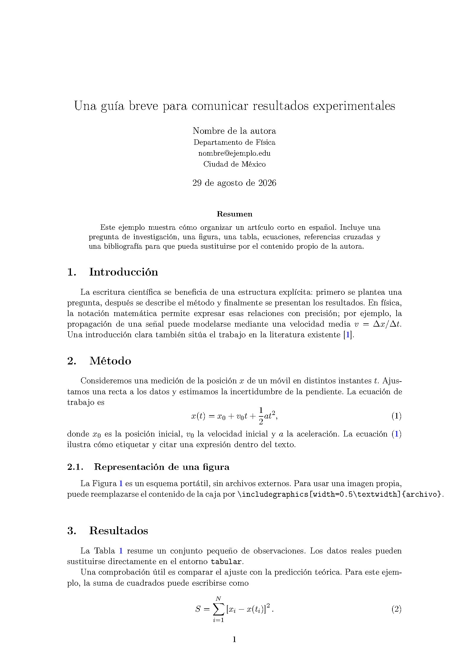 First page of the Plantilla para un artículo LaTeX template