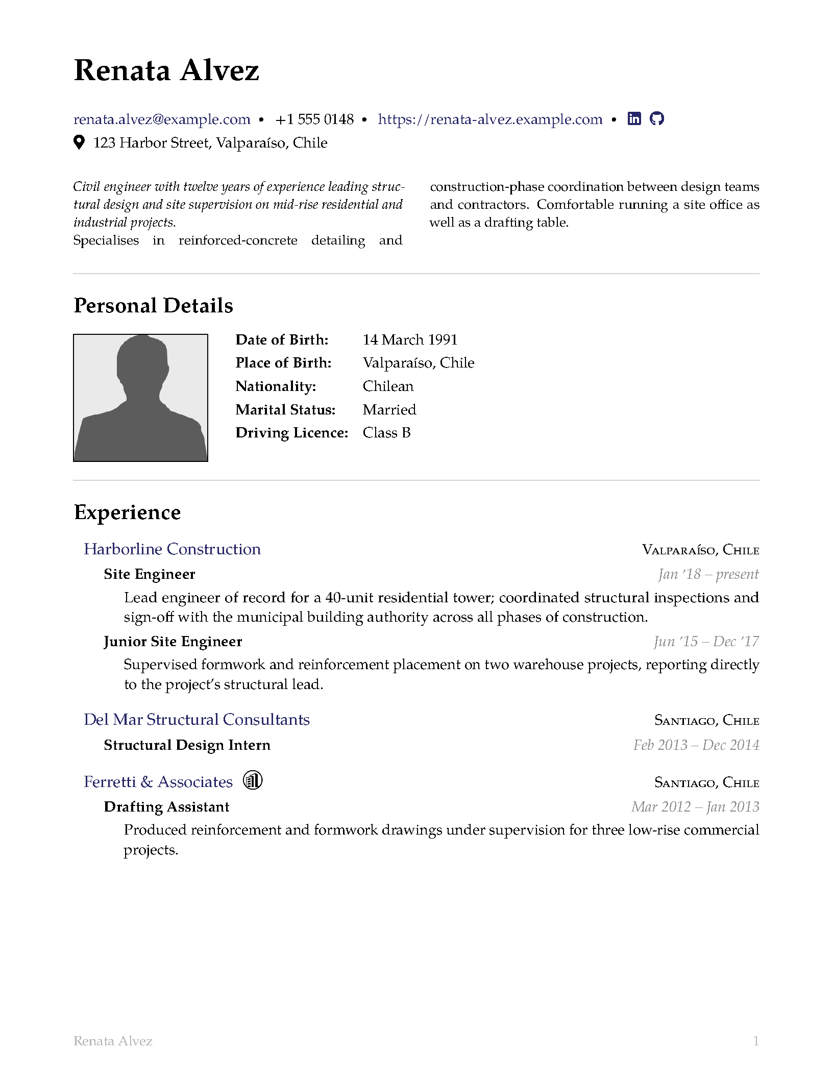 First page of Professional CV