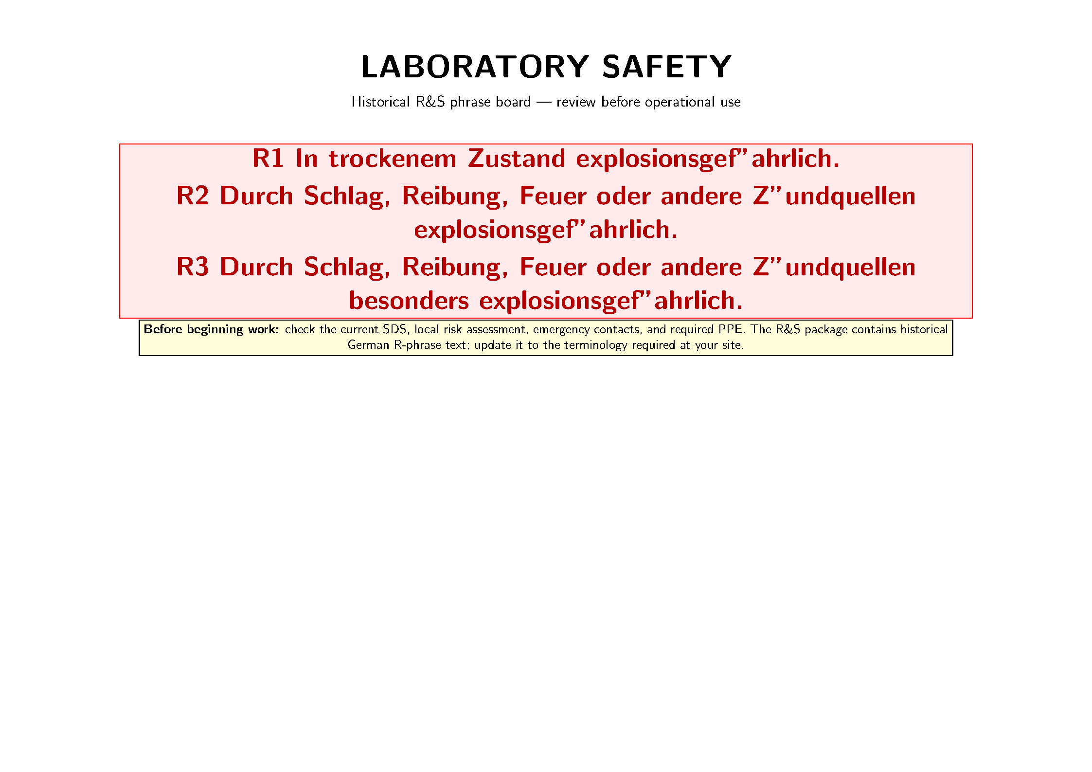 First page of the R&S Laboratory Safety Sign template