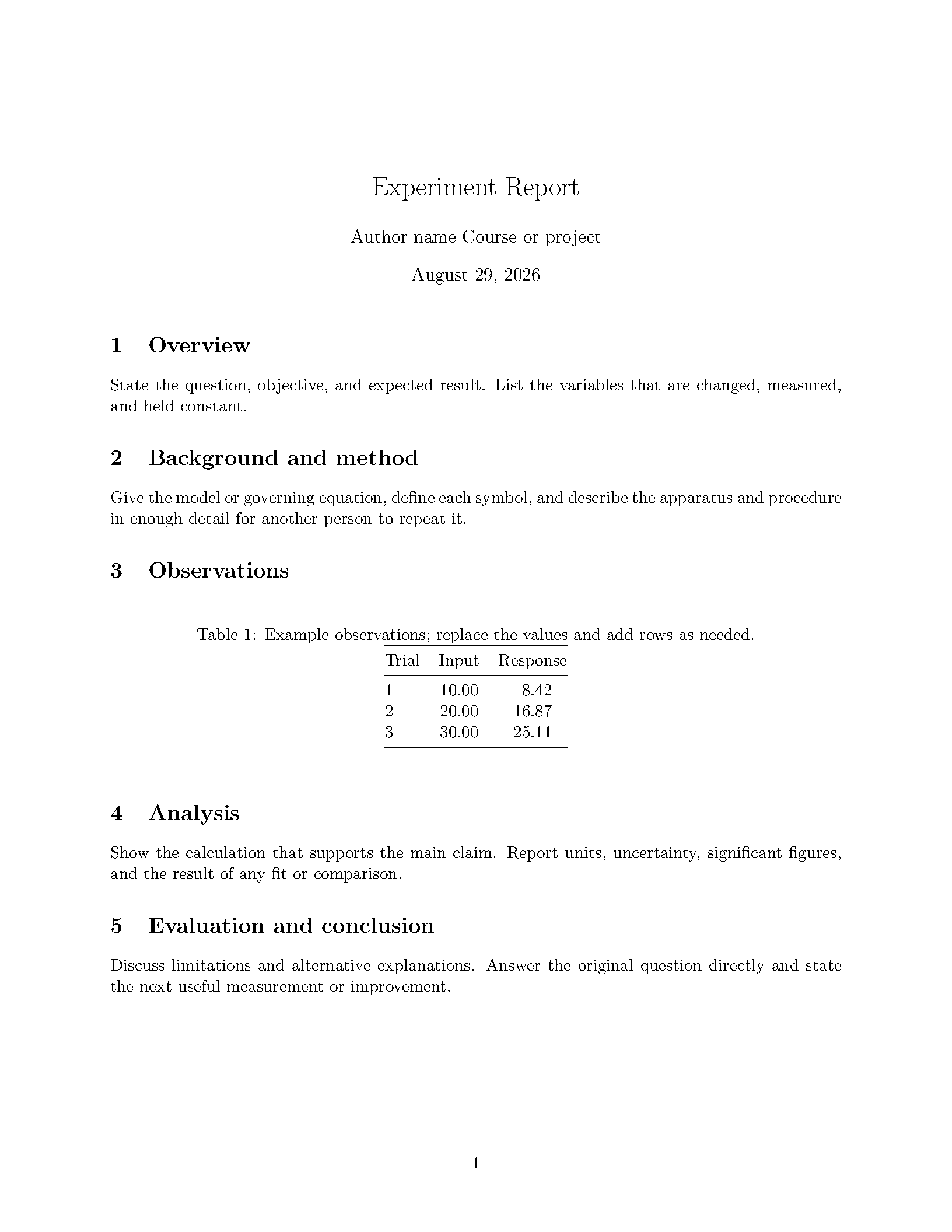 First page of the Random Report Template template