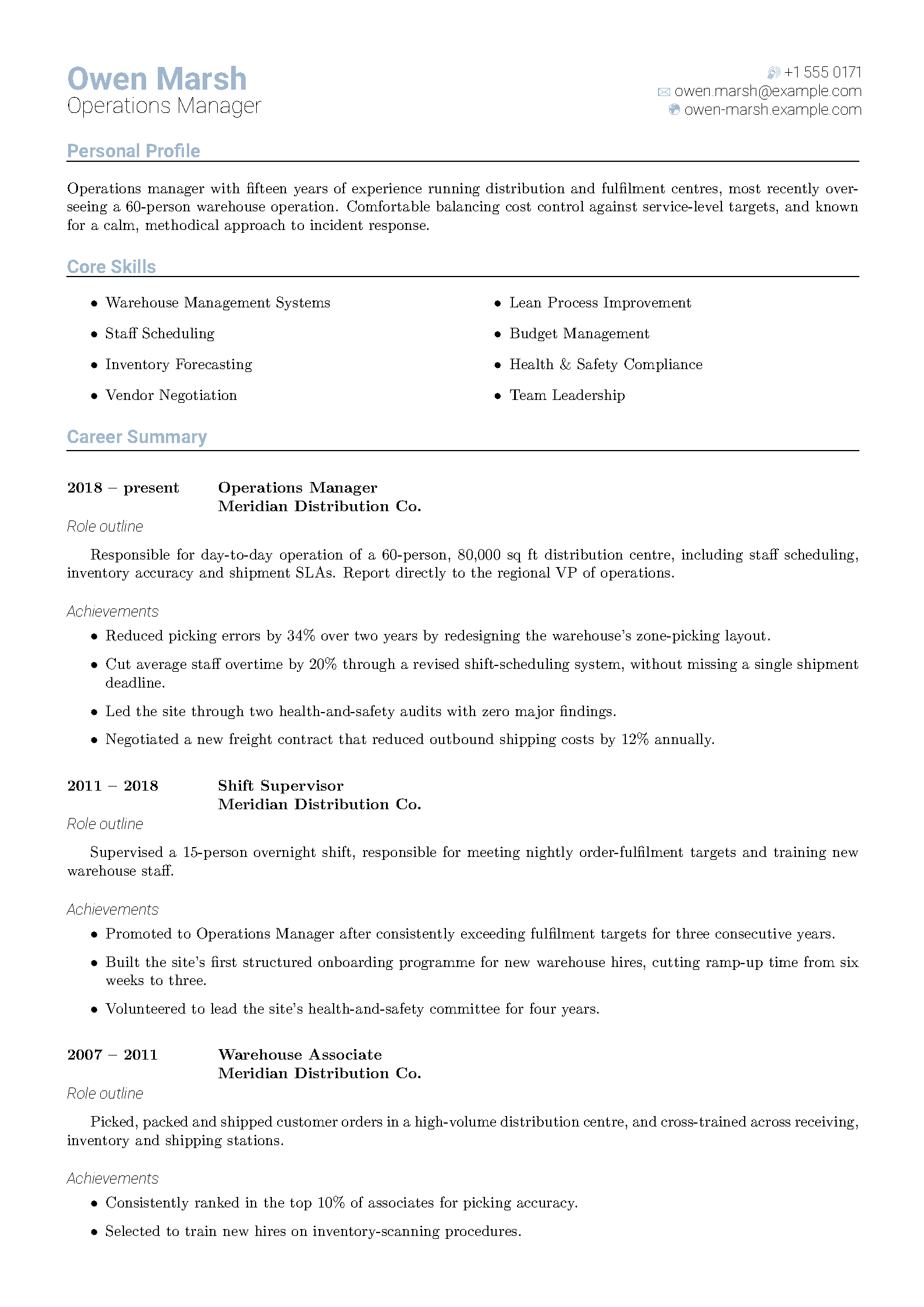 First page of ReadableCV