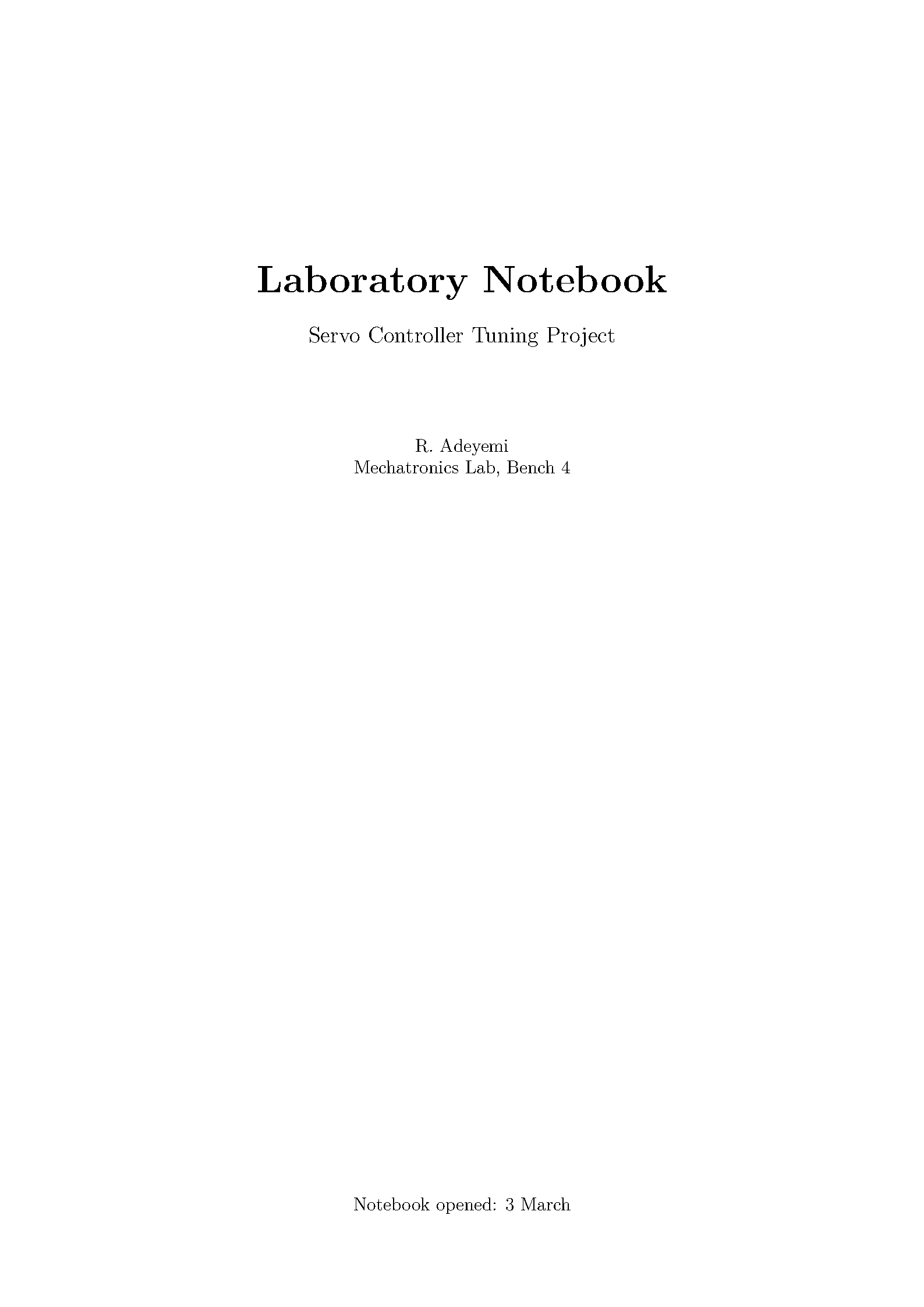 First page of Research Lab Notebook