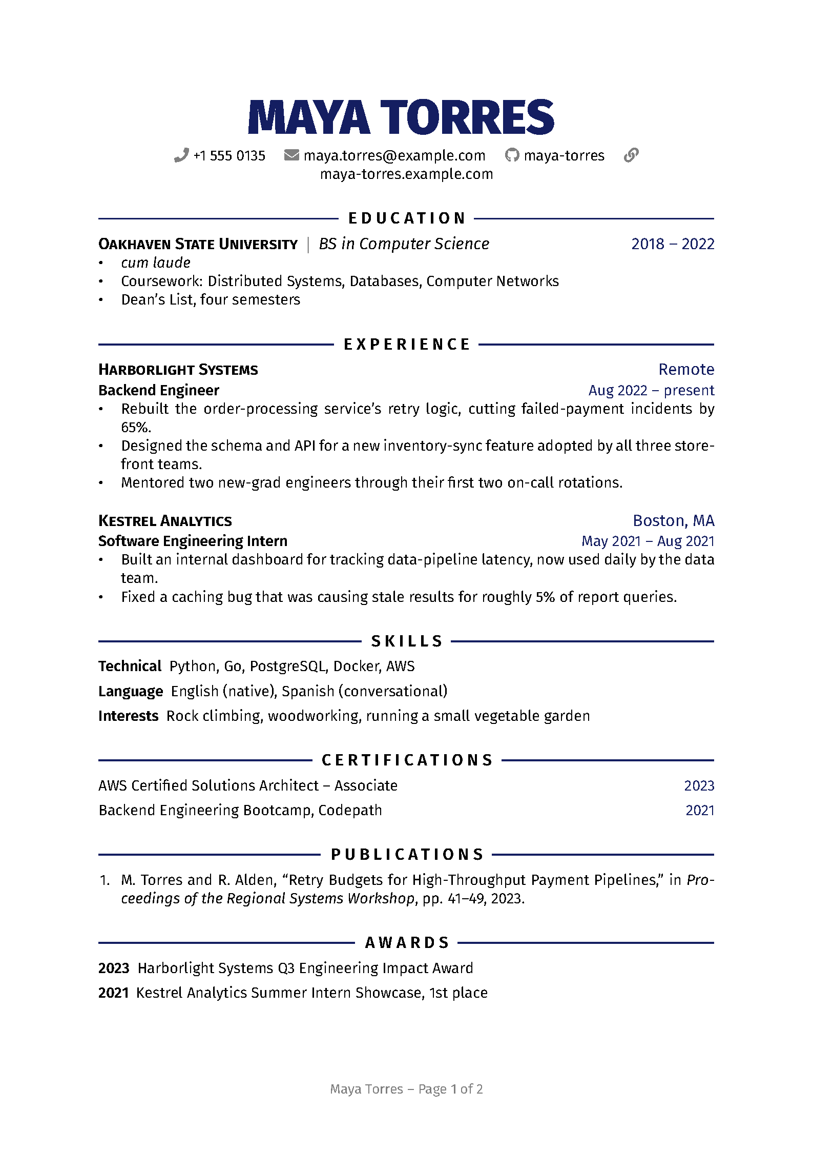 First page of Rover Resume