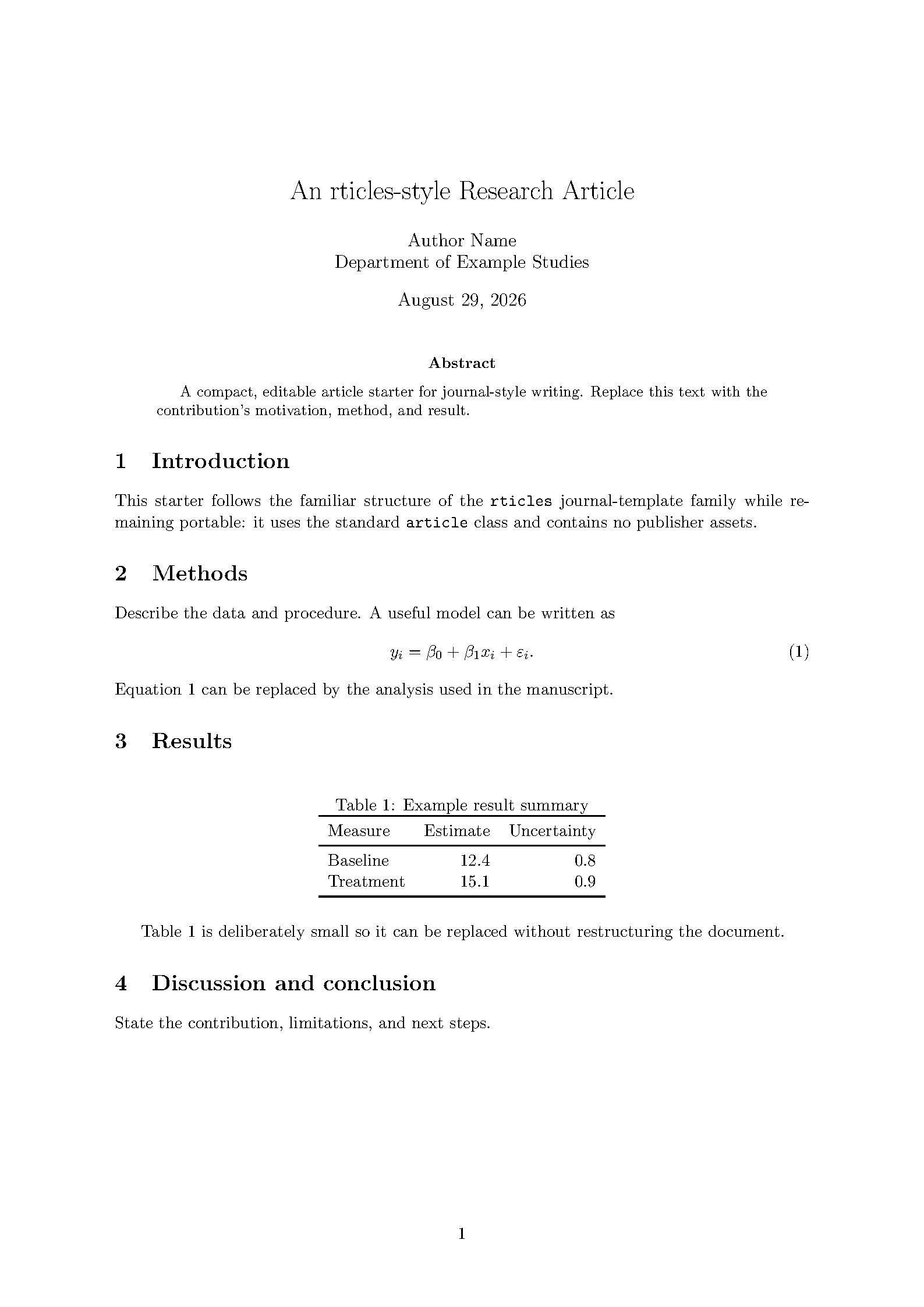 First page of the rticles Journal Article template